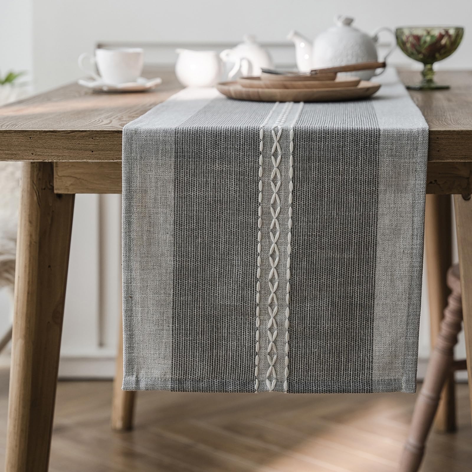 Tischläufer Hochzeit Polyester, Tischläufer Modern 33x240 cm, Zweifarbig mit Weißem Seil