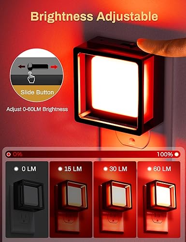 Miniatura 2 de DORESshop - Luz de noche roja [paquete de 2], luces nocturnas que se enchufan a la pared, luz nocturna con sensor de crepúsculo a amanecer, luz