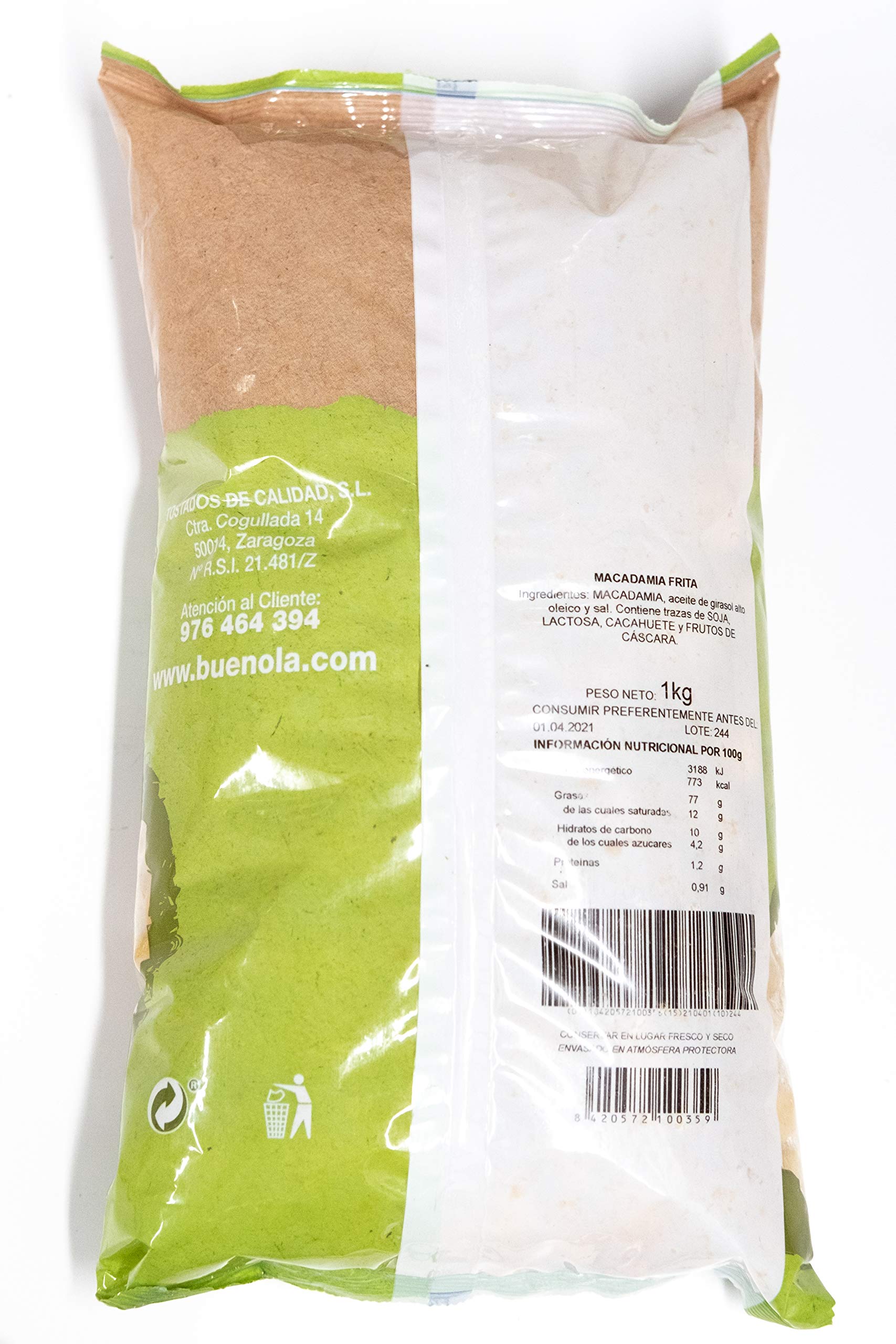 Nueces de macadamia fritas 1 kg– Marca: Buenola – Frutos secos naturales.
