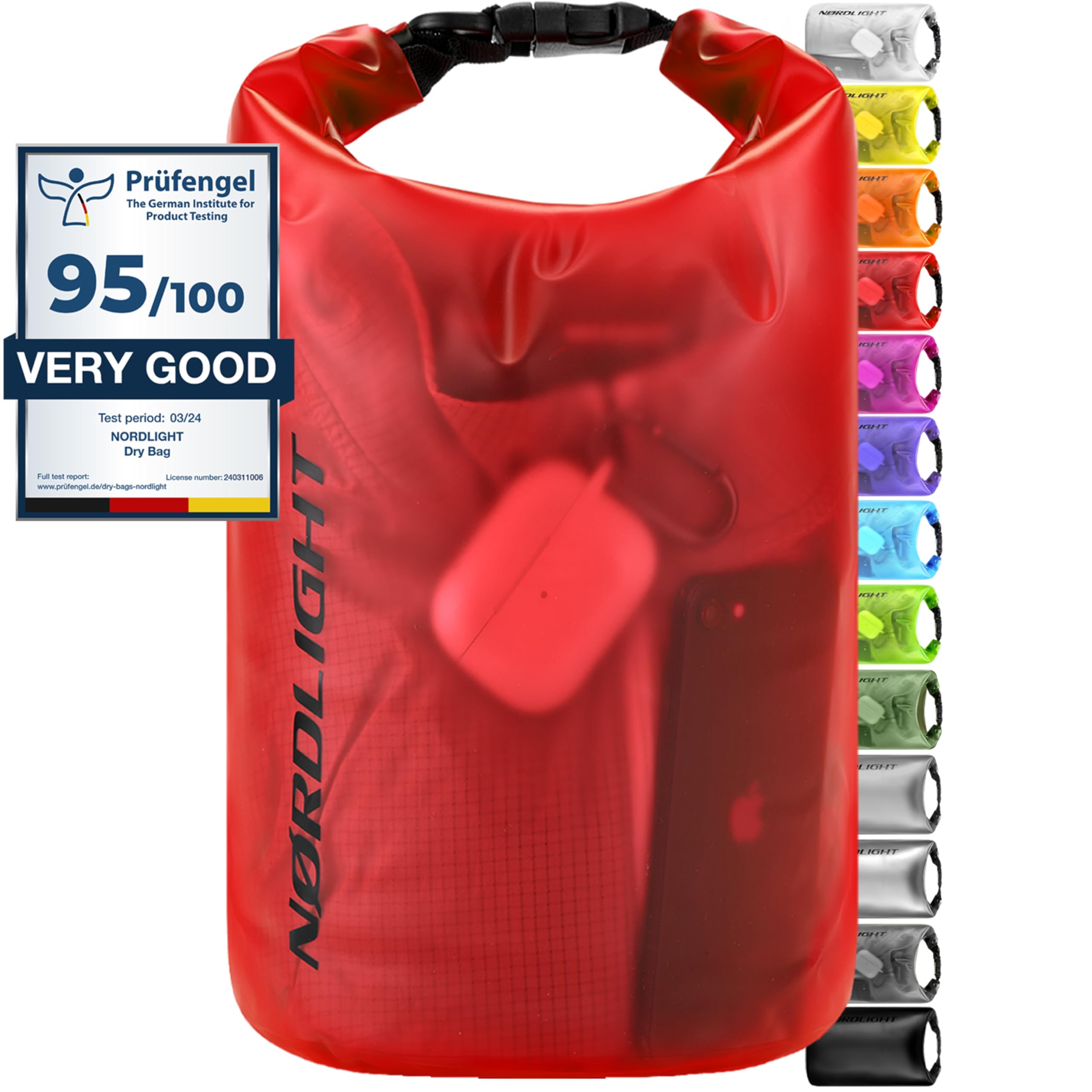 Nordlight Dry Bag e borse impermeabili - zaini impermeabili da 2l, 5l, 10l, 15, 20l, 30l, ccon chiusura a rotolo e tracolla con custodia impermeabile per cellulare e marsupio