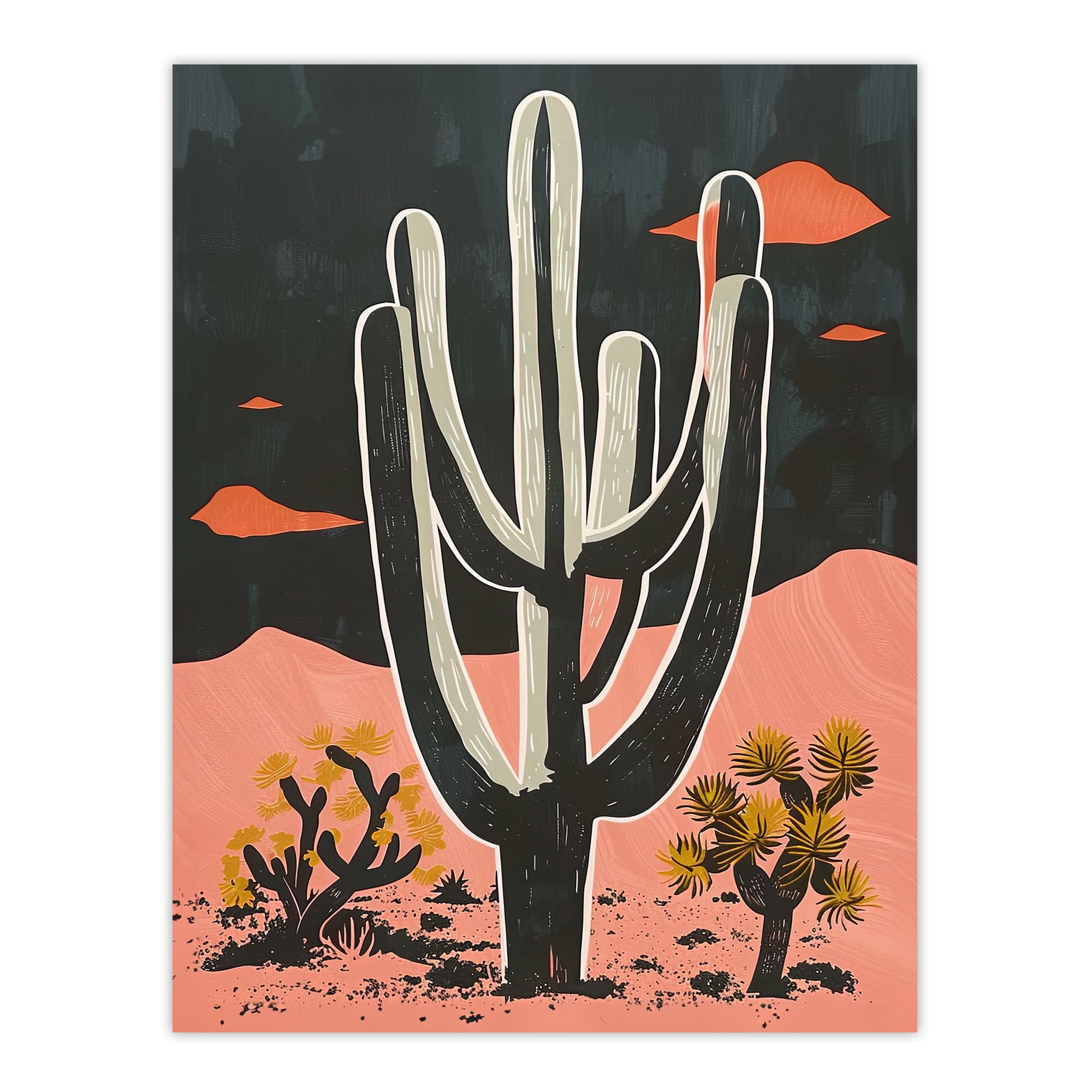 Artery8 Saguaro Cactus Pink Grey Desert Landscape Poster Wall Art Print - W24 inch x H32 inch