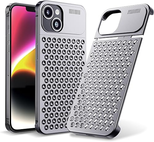 Miniatura 1 de Arae Funda de aluminio para iPhone 14  iPhone 13, disipación de calor anticaídas, funda delgada antiarañazos para iPhone 14iPhone 13, gris