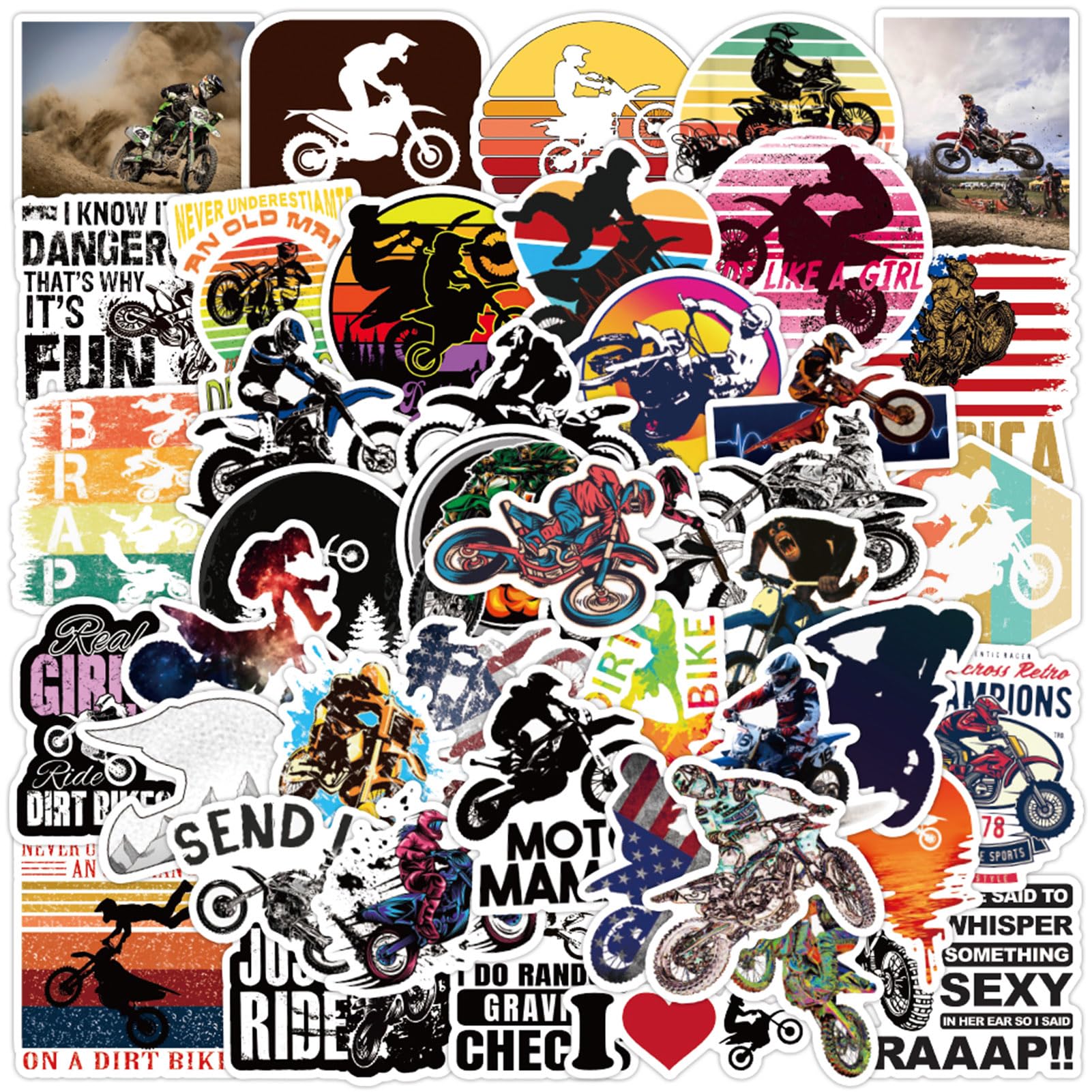 Bike Motorcycle Water Bottle Stickers 50 PCS Bicycle Motocross Waterproof Vinyl Stickers Laptop Notebook Cup Suitcase Phone Skateboard Guitar Bike Stickers (Model-4)