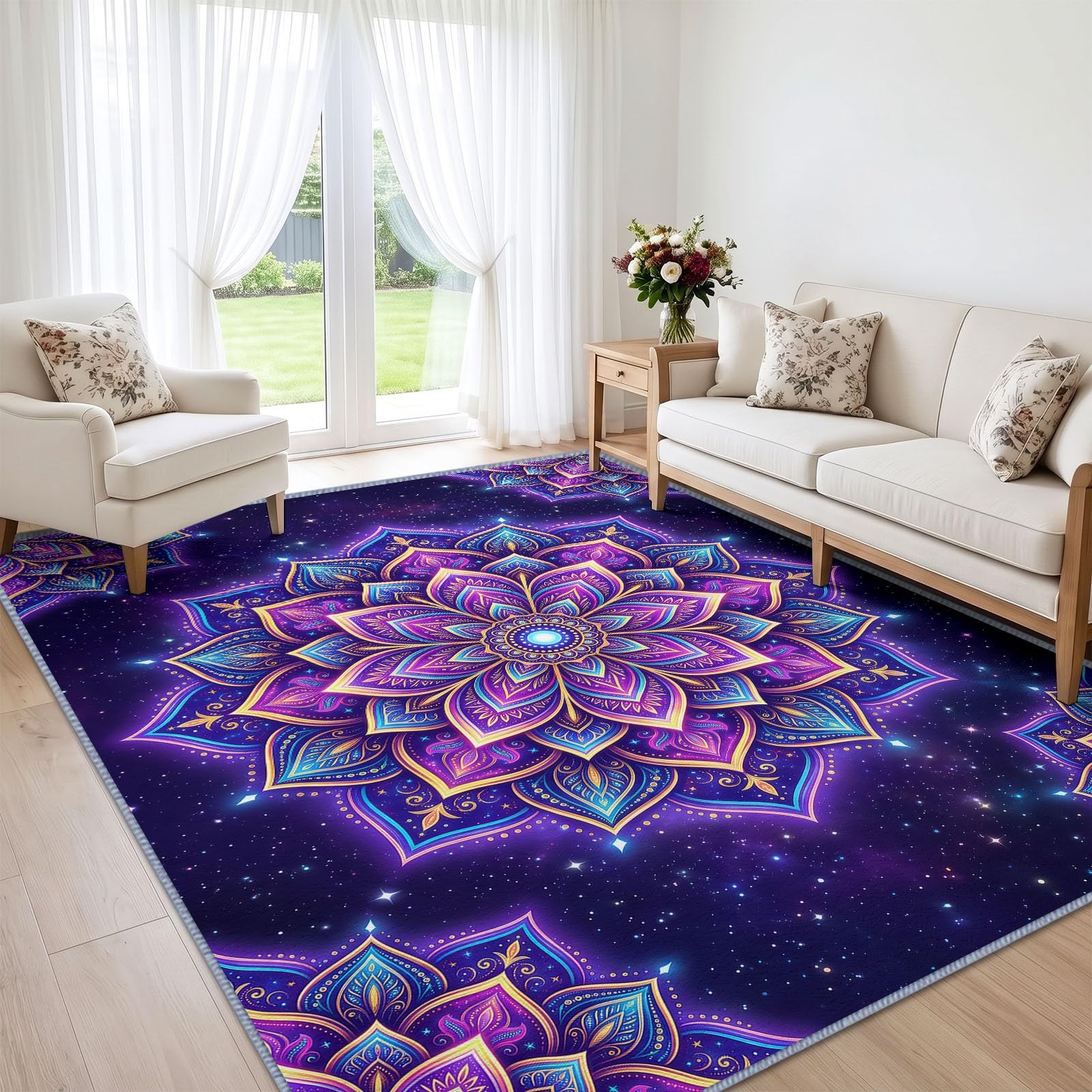 Générique Tapis Mandala Floral d’intérieur Durable, Facile à Nettoyer 120x170 cm, Bohème Exotique Somptueux Tapis pour Salon, Chambre, Cuisine ou entrée