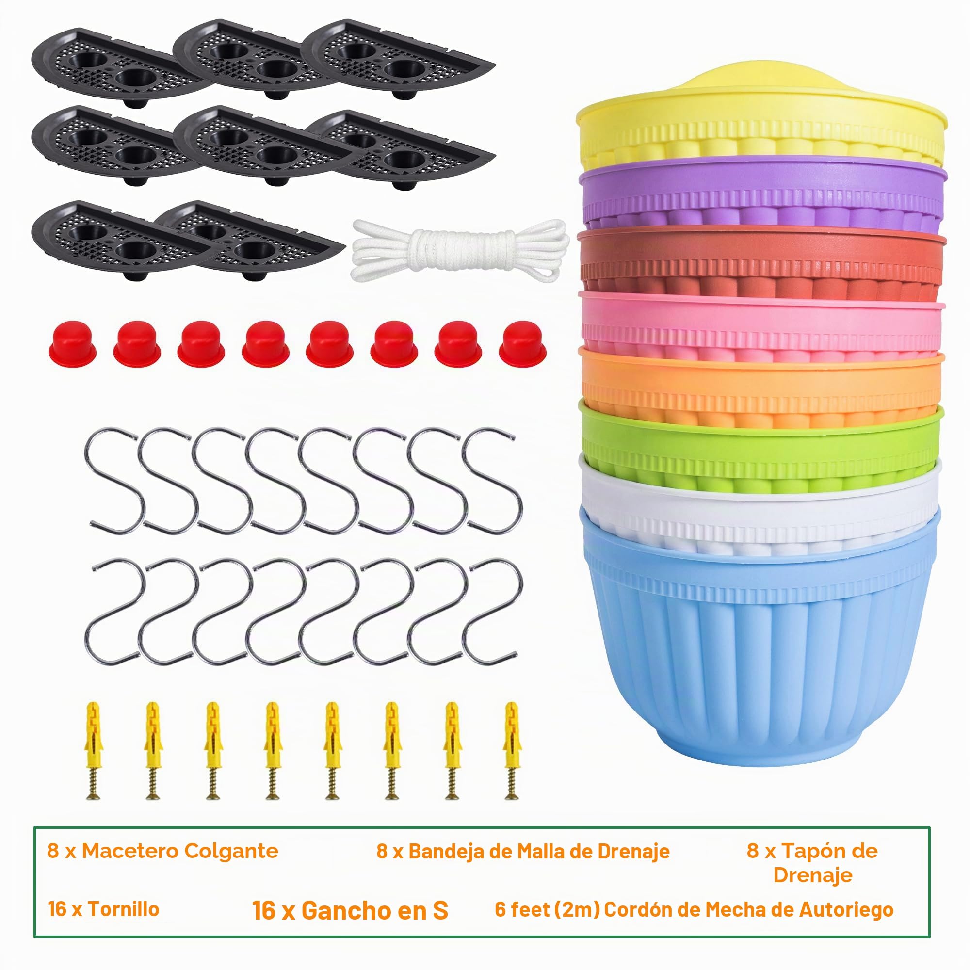 8 macetas de Resina Coloridas para Colgar en la Pared, Maceta Vertical para jardín, Sala de Estar, Ventana, para Interiores y Exteriores, Cesta de Flores para Cocina, Hierbas, balcón, barandilla,