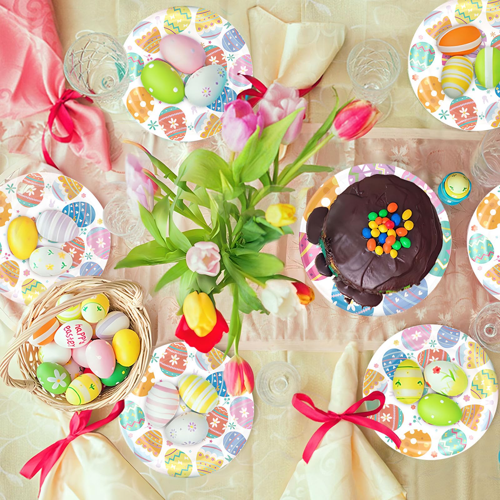 60 piatti di carta per feste pasquali, 17,8 cm, a forma di uovo