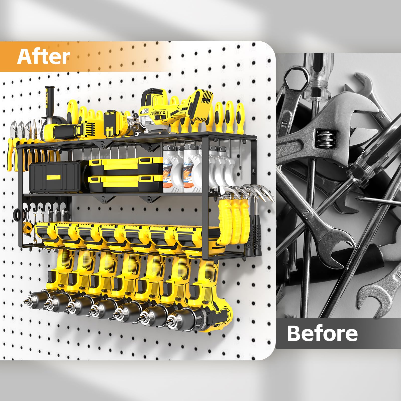 Organiseur mural pour outils électriques sans fil, installation rapide de 15 minutes en métal, organiseur de rangement pour outils de garage, 3 couches, 7 perceuses, support mural pour organisation de