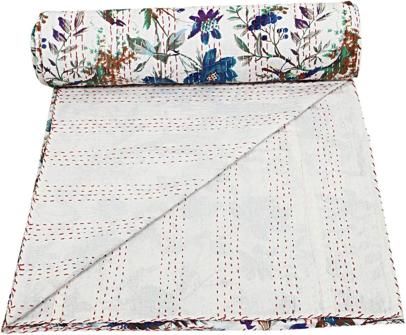 Queen/Twin/King Indian Handmade Kantha Quilt, Bird Kantha Bohemian Bedding, Kantha Rallies, Reversible Bedsheet/Bedspread. Home Decor Quilting Kantha Quilt (60X90 inch)