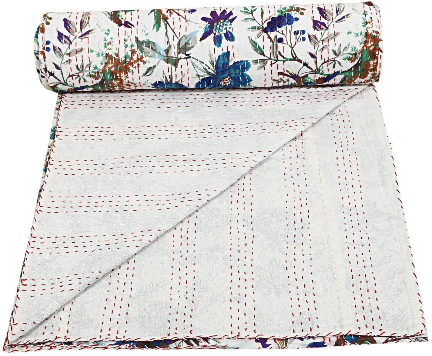 Colcha Kantha Kantha hecha a mano de la India, para cama de matrimonio, Kantha Rallies, reversible, para decoración del hogar, colcha Kantha (60 x 90 pulgadas)