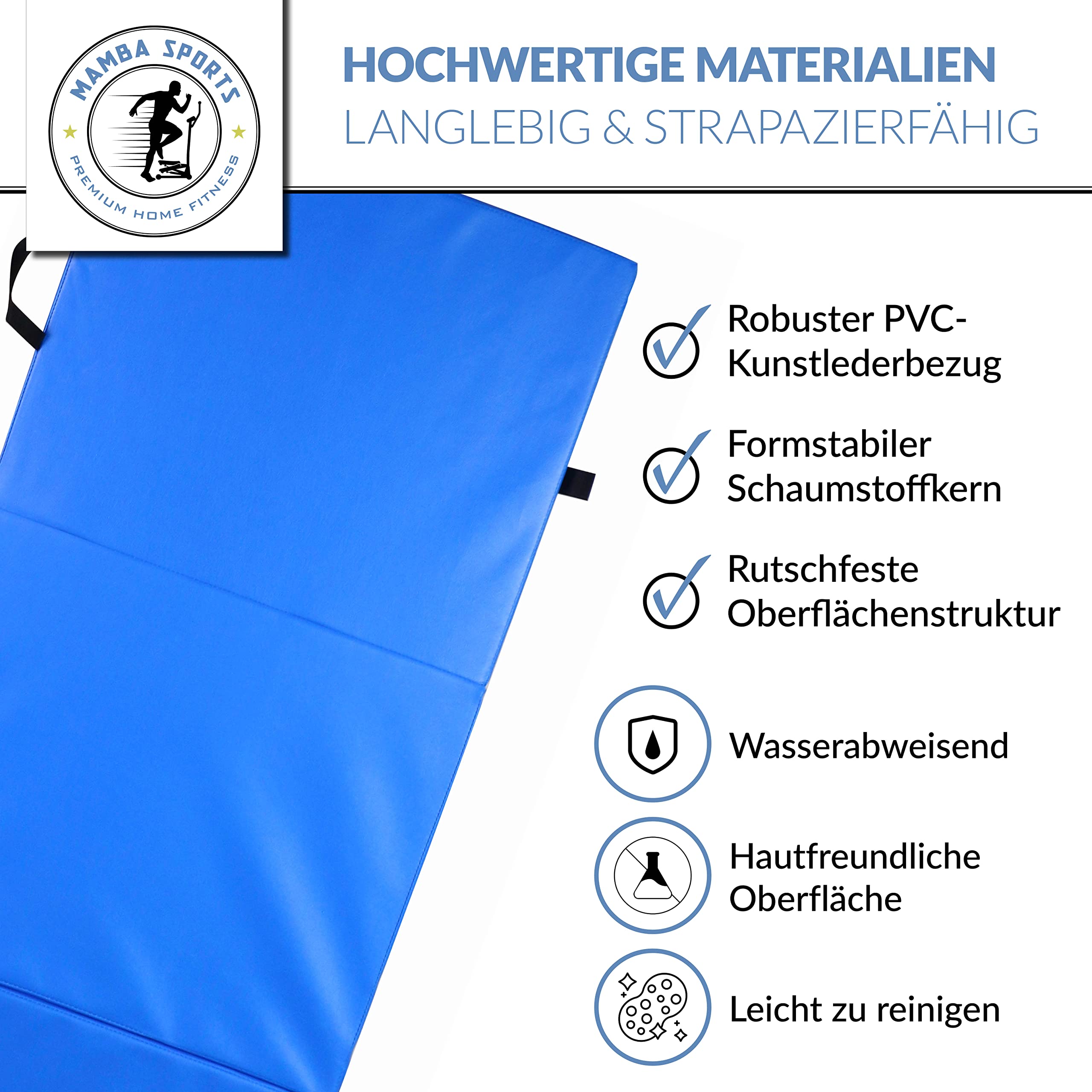 Klappbare Turnmatte - (182 x 70 cm) - 3cm dicke Weichbodenmatte - klappbar - Fallschutzmatten Outdoor & Indoor - Gymnastikmatte faltbar