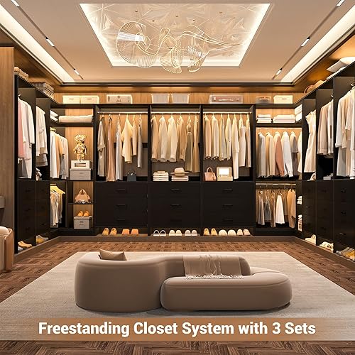 Miniatura 5 de Aheaplus Sistema de armario con 3 cajones, 2 varillas para colgar y torre de esquina, sistema de armario de esquina con colgante, organizador de