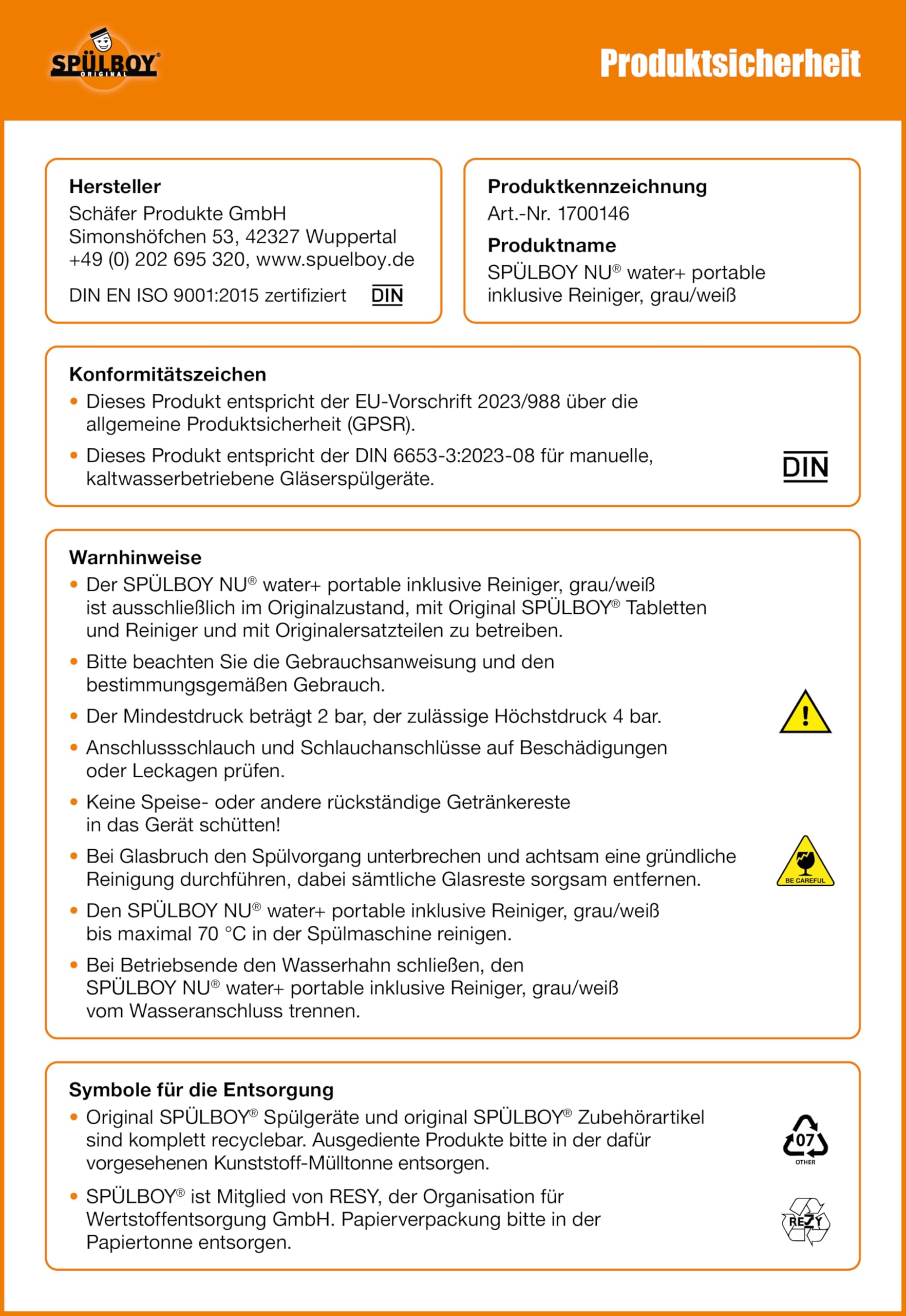 SPÜLBOY®NU water+, portable inkl. Reiniger & Gläserspültabletten - Gläserspüler, Gläserspülgerät