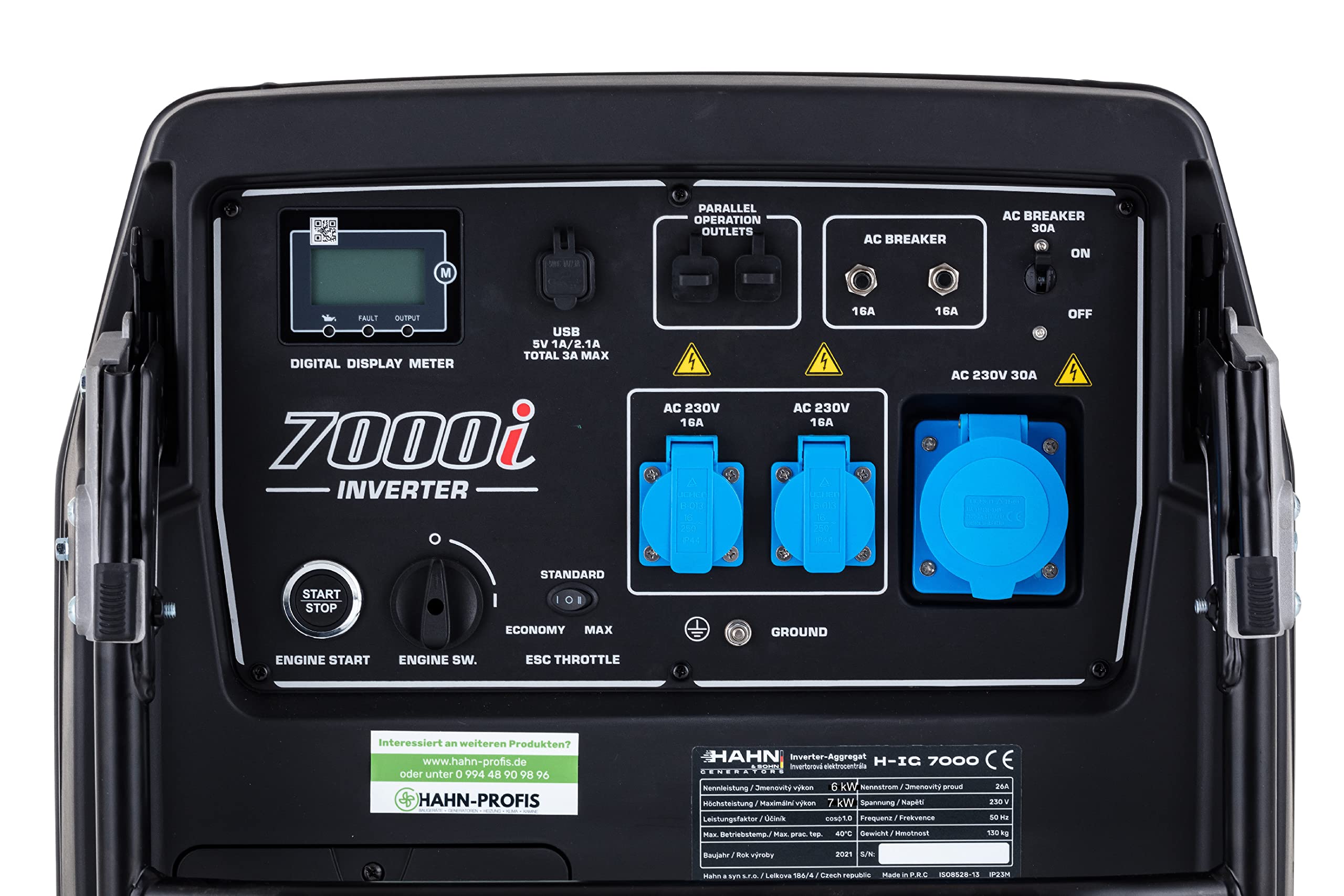Benzynowy generator prądu 6 kW – silnik 4-suwowy, cichy inwerter, zbiornik 25 l, rozruch elektryczny, 230 V – wszechstronny do wrażliwych urządzeń i wydajnych maszyn, 96 dB/A