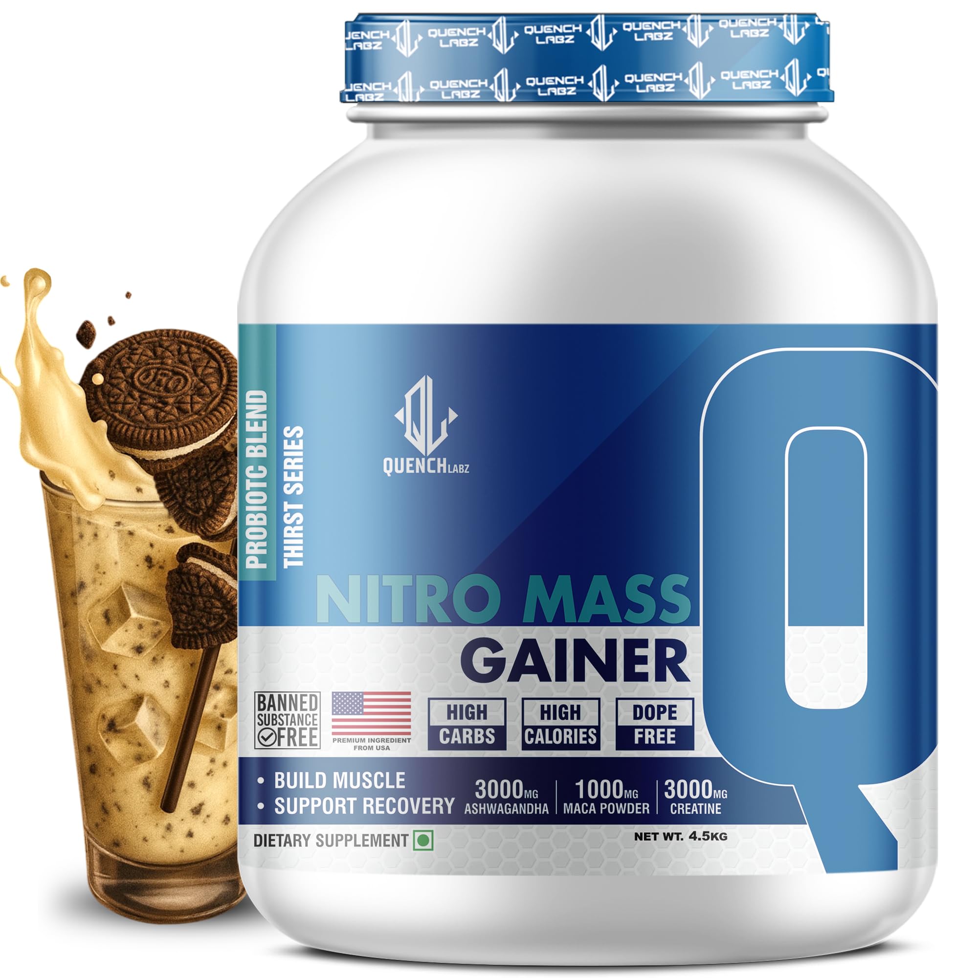 QUENCHLABZ NITRO MASS GAINER 4.5KG Chocolate | 21g Protein, 3g Ashwagandha, 374 Calories | High-Calorie Protein Powder for Weight Gain & Muscle Growth | Creatine & Digestive Enzymes — Amazon image 18