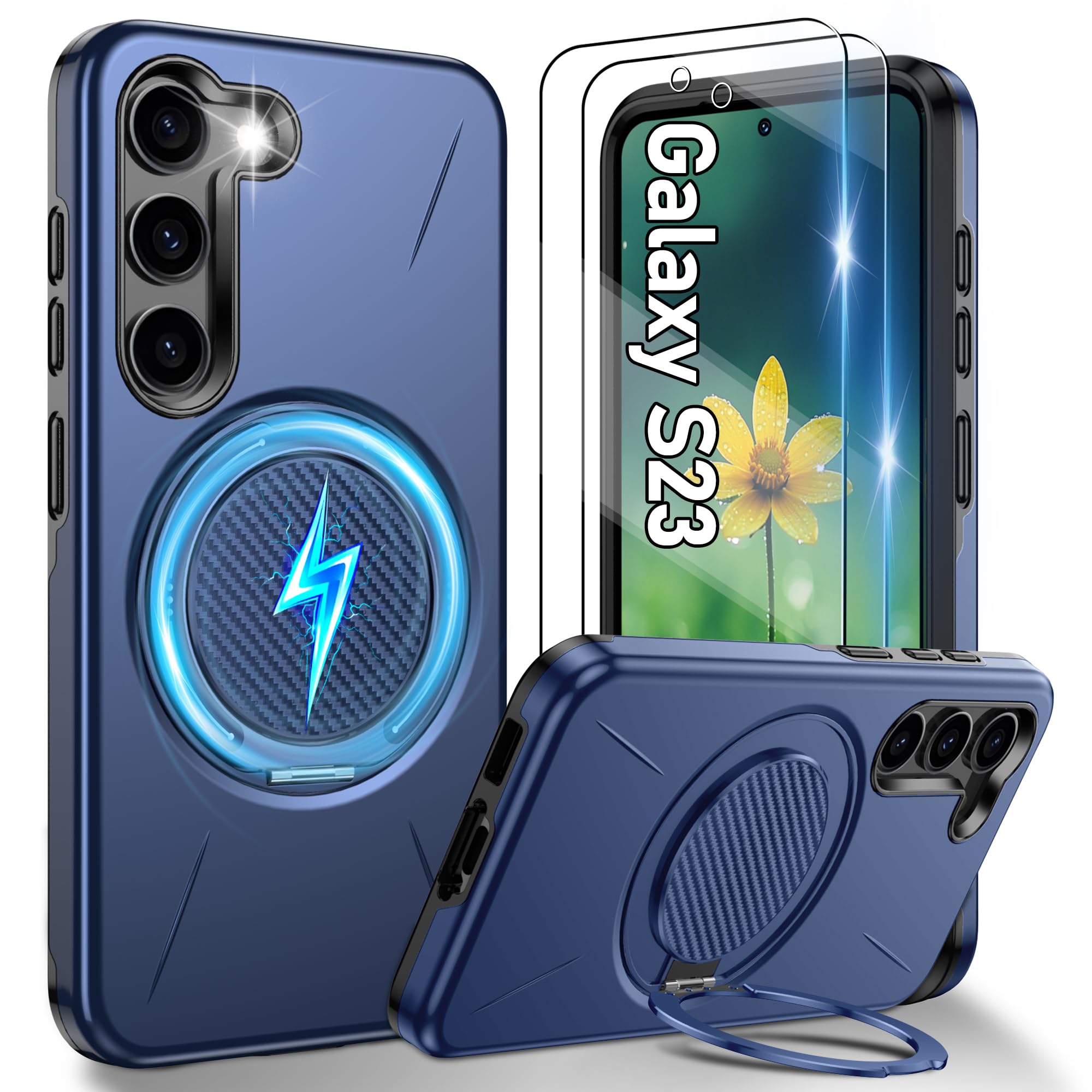 Gritup für Samsung S Serie Gehäuse [Kompatibel mit MagSafe Zubehör]: 2 Stück HD-Bildschirmschutz, eingebauter Kickstand, Dual Layer Stoßdicht, Kamera Guard, Samt Touch