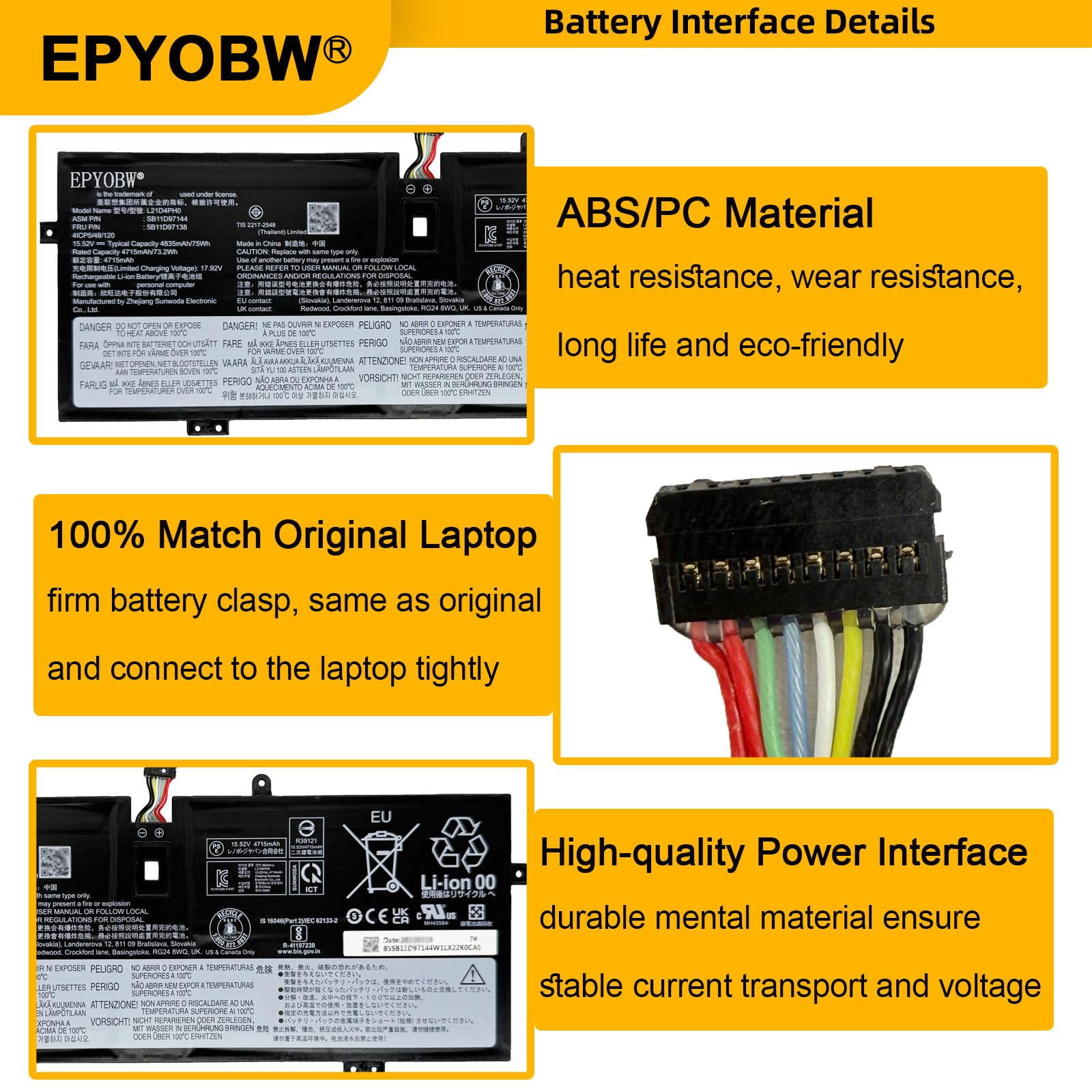 Amazon.com: EPYOBW L21D4PH0 Laptop Battery 75Wh 4835mAh 4-Cell