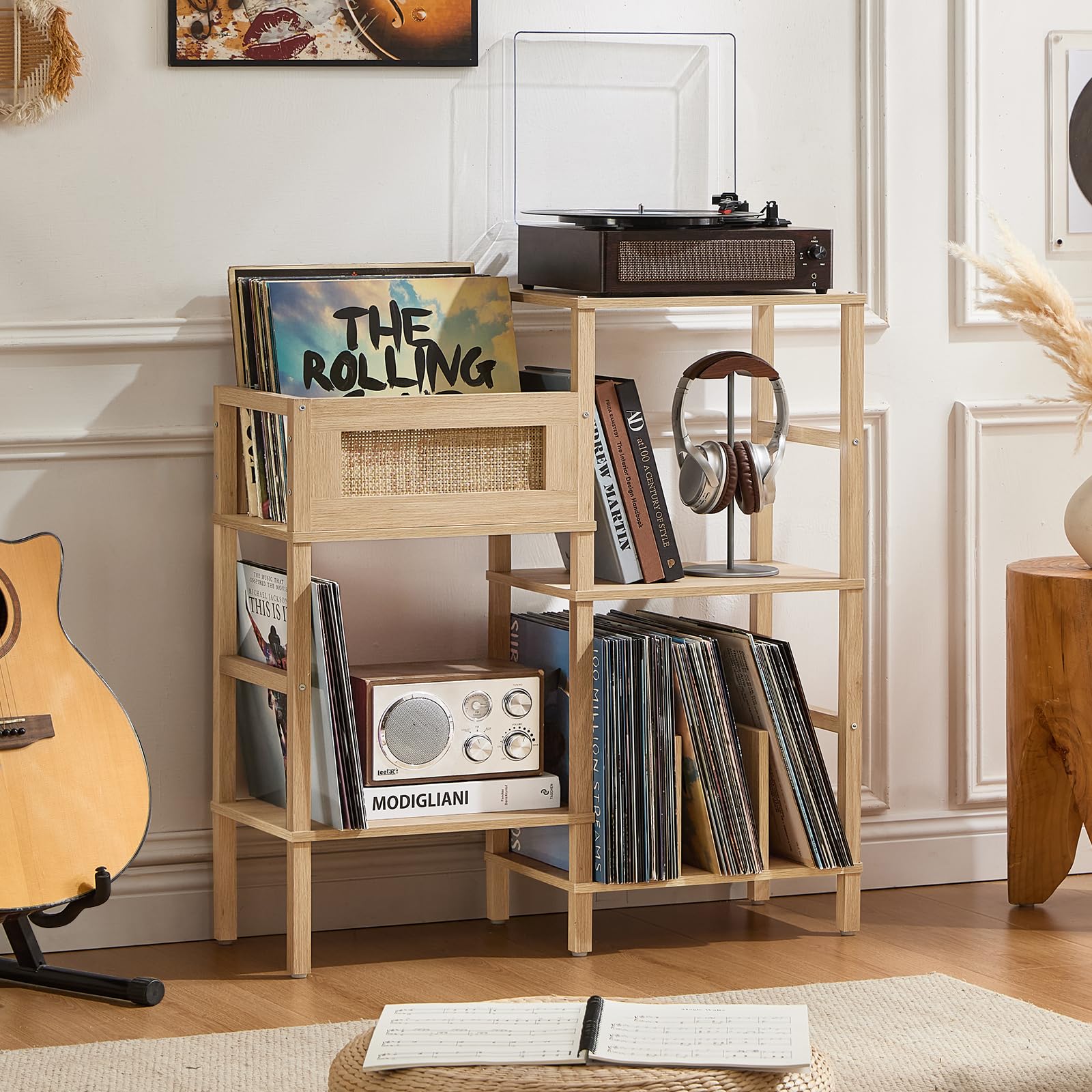 Amazon.com: LELELINKY Record Player Stand, Natural Oak Wood Record