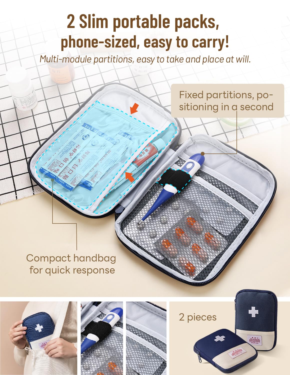 Juego de 4 Cajas de medicamentos, Caja de botiquín casero con Asas, Caja de medicamentos Impermeable, Bolsa de Viaje para casa, al Aire Libre (Azul)