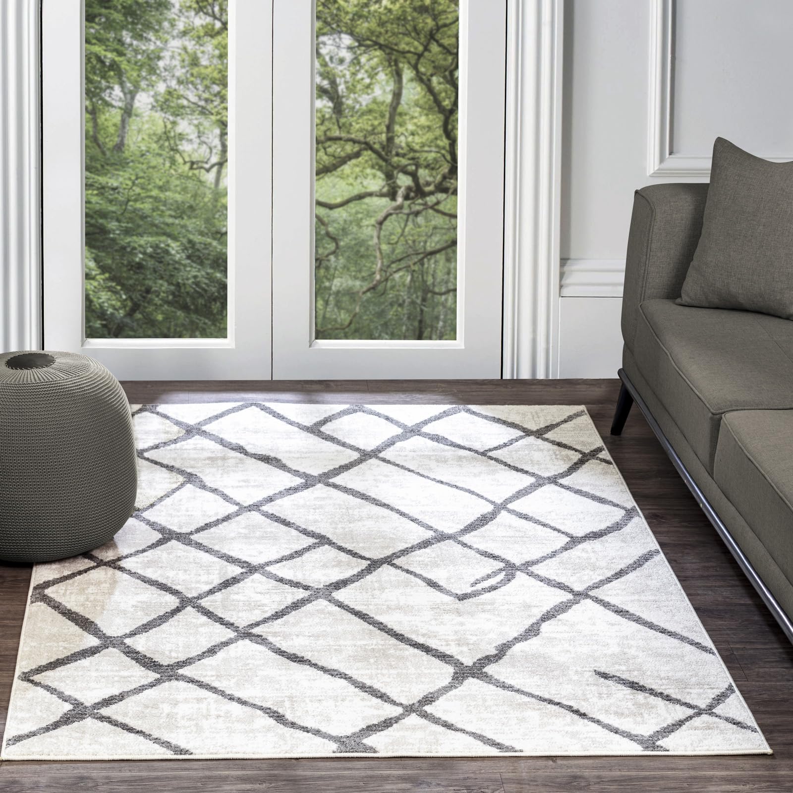 Livabliss Turku Geometric Rug - Scandi Area Rugs Living Room 120x170 cm, Dining, Kitchen - Neutral, Abstract Patterned Rugs, Boho Style, Easy Care Pile - Large Rug, White and Grey