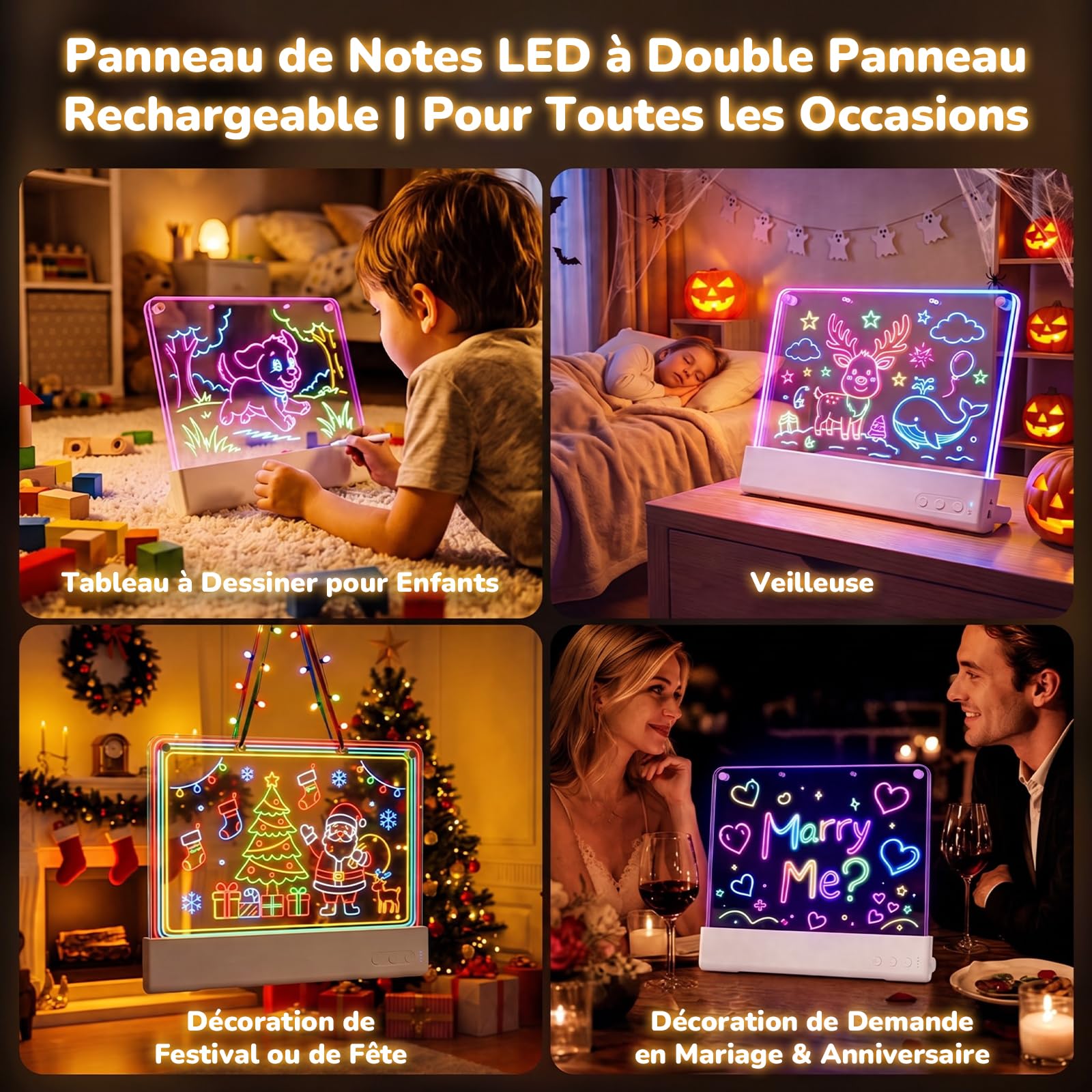 Cadeau Fille 3 4 5 6 7-10+ Ans,Tablette Lumineuse Dessin Enfant Double Face