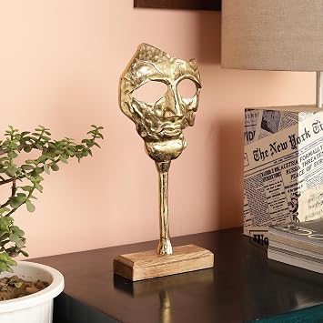 PURESTORY Gold Aluminium Metal Face Sculpture Figurine for Home Decor