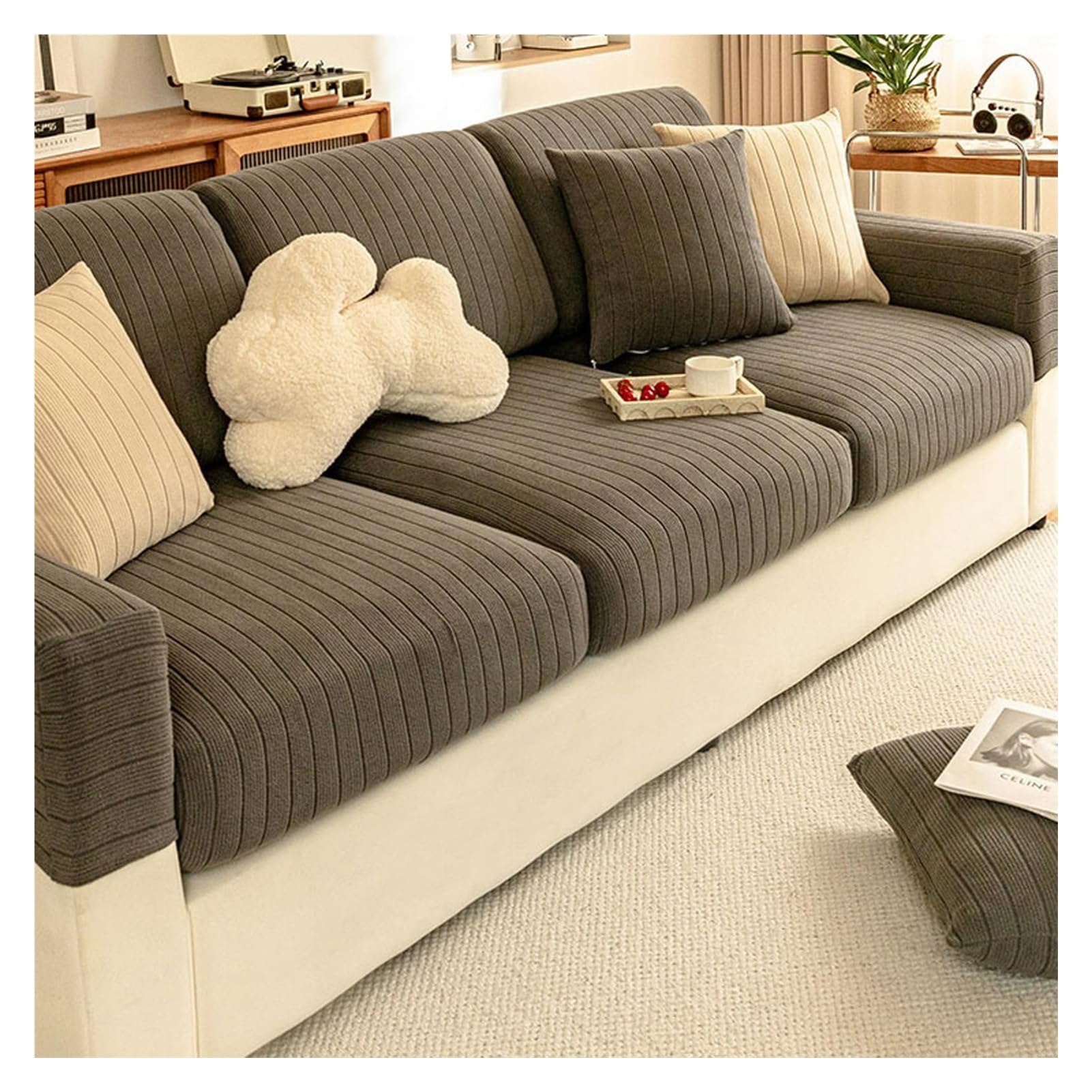 Housse de canapé en velours extensible 1 place pour coussin d'assise de salon