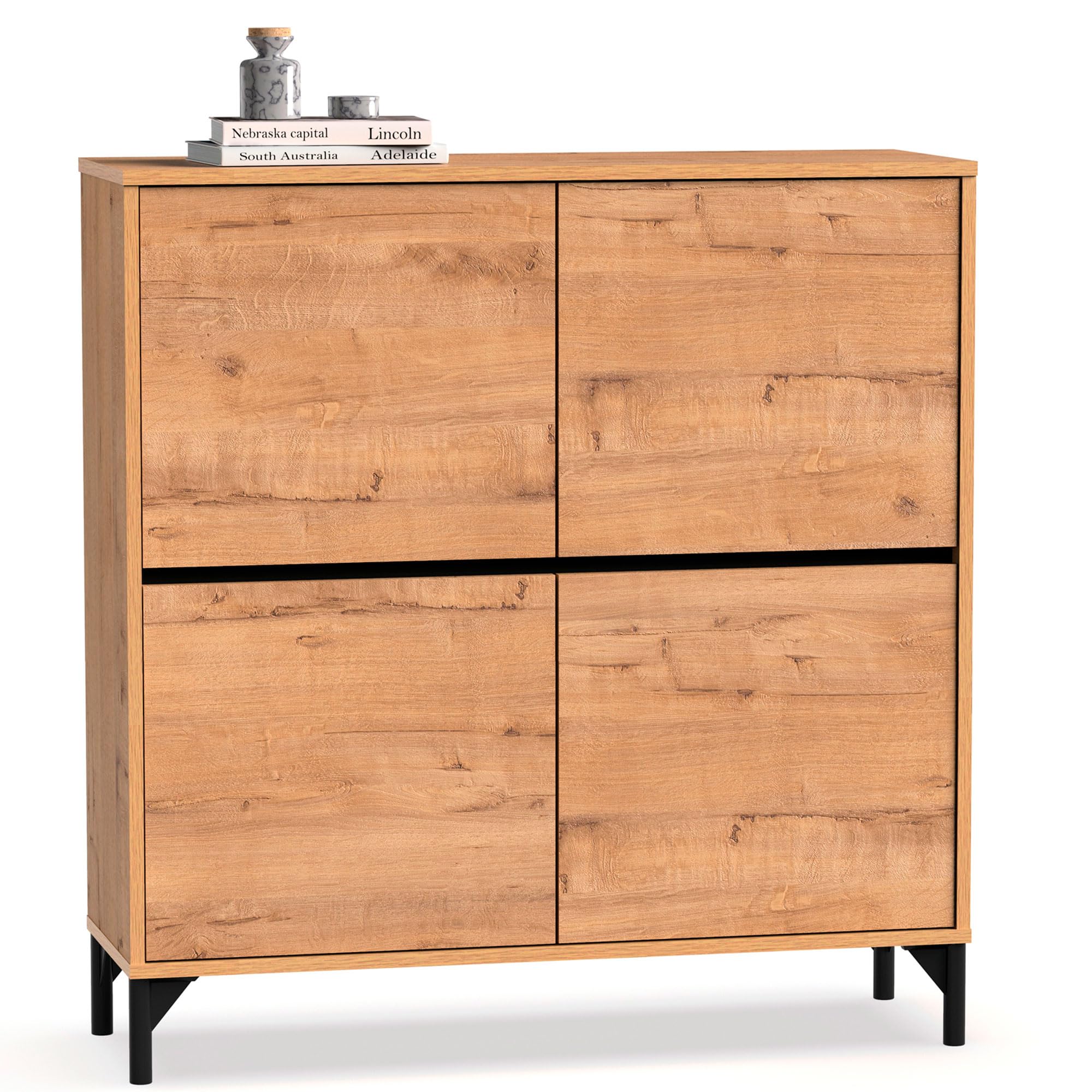 briebe Zapatero Entrada Recibidor, Mueble Auxiliar de Madera para Zapatos, 4 Puertas, 96,5x101x33 cm (Alto x Ancho x Profundo) 20 Pares Aproximadamente, Harmony Roble Gold