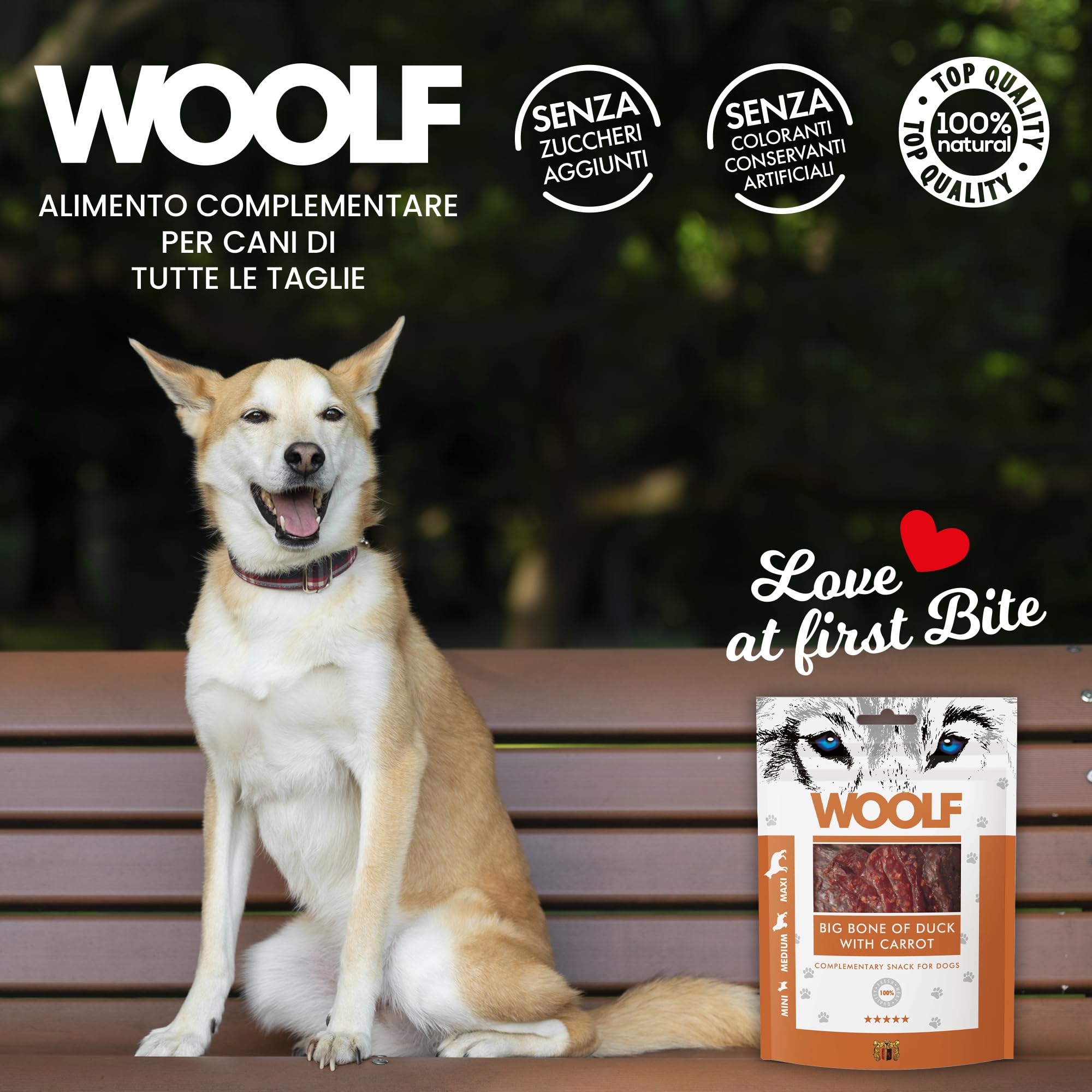 Snack per cani dental stick per cani premietti addestramento masticativi lunga durata osso pulizia denti cane al gusto anatra e carota 100 g | WOOLF