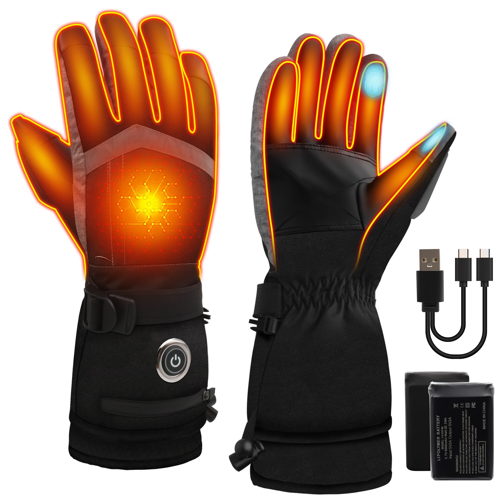 SVPRO Guantes calefactados, 5 V, 6000 mAh, recargables, para hombres y mujeres, guantes de calefacción eléctrica impermeables y resistentes al viento para esquí, caza, motociclismo, senderismo