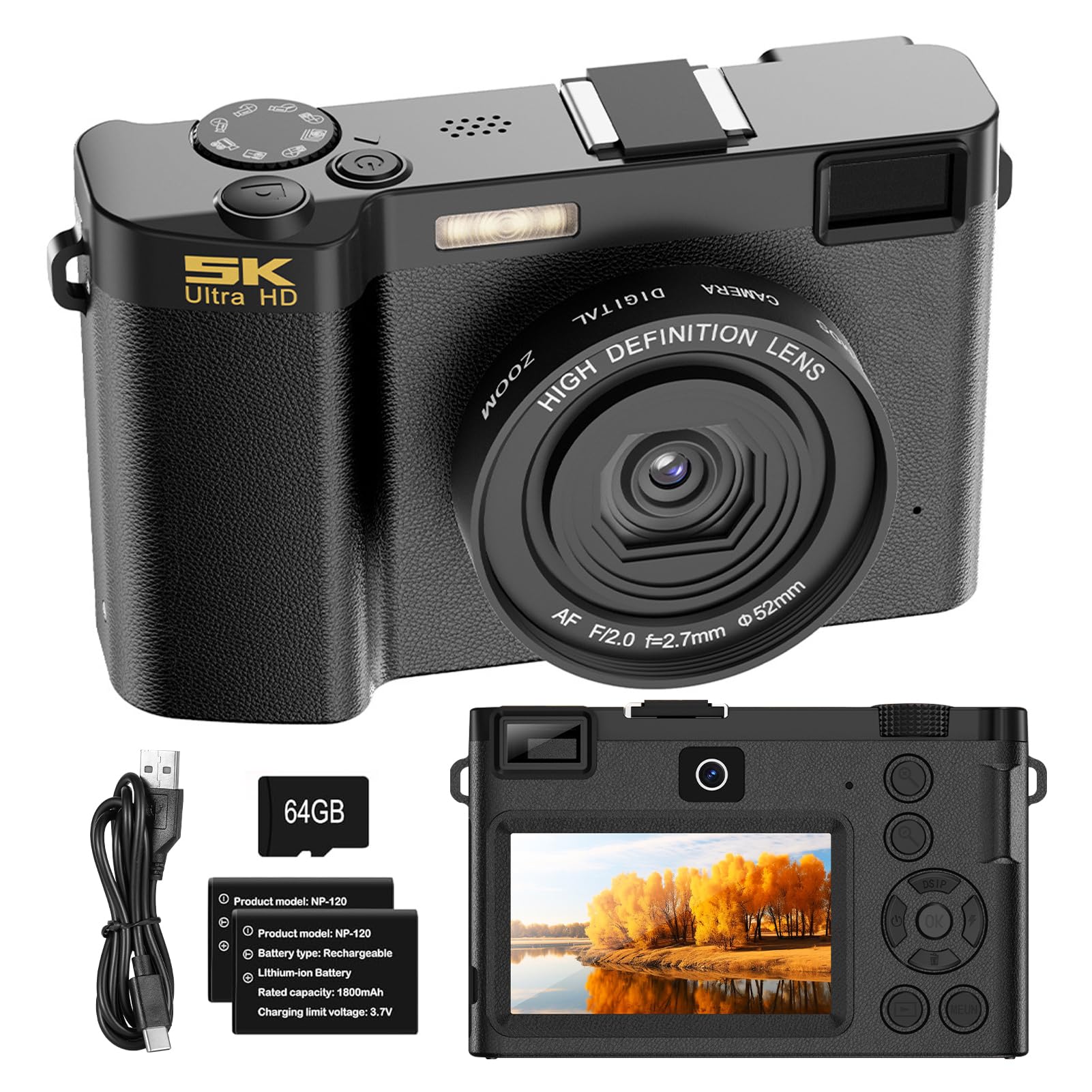 AIRESのカメラ Amazon | デジカメ 4K 6400万画素 デジタルカメラ 30FPS AF