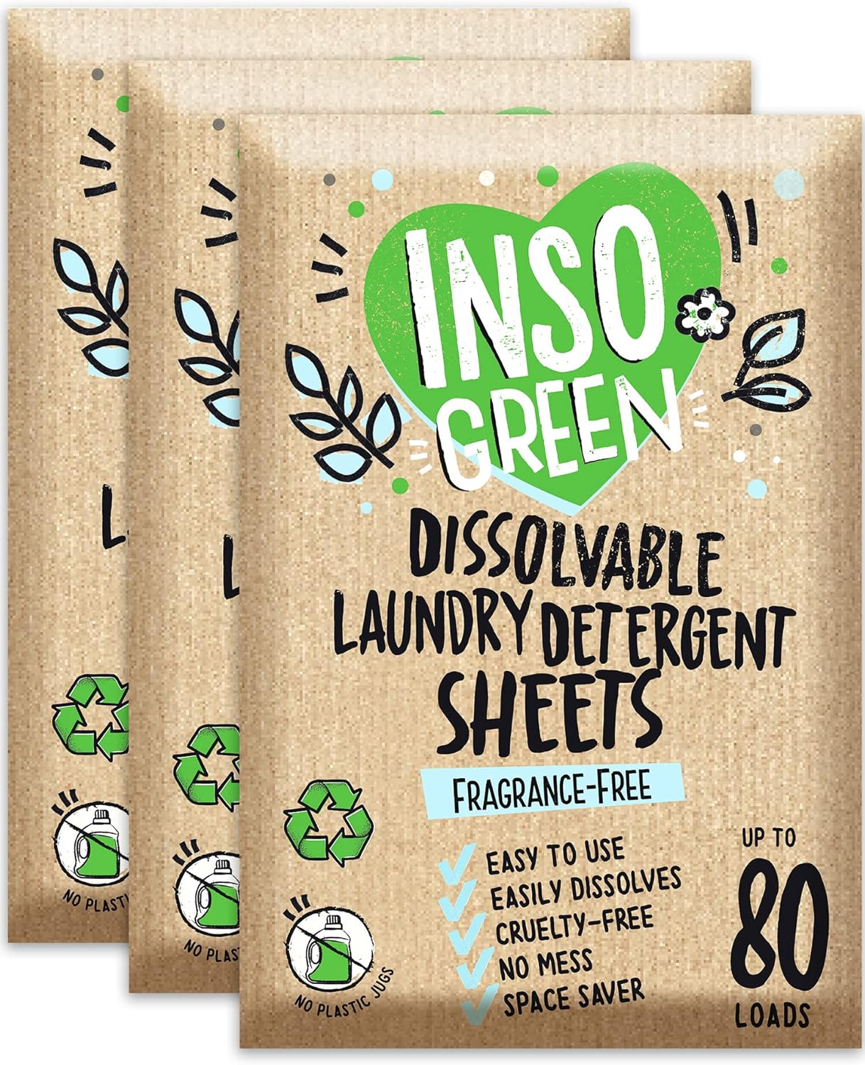 Eco Laundry Sheets Detergent - Unscented 3Pack 240Loads - Zero Plastic Packaging - Travel Laundry Detergent - 120 Sheets
