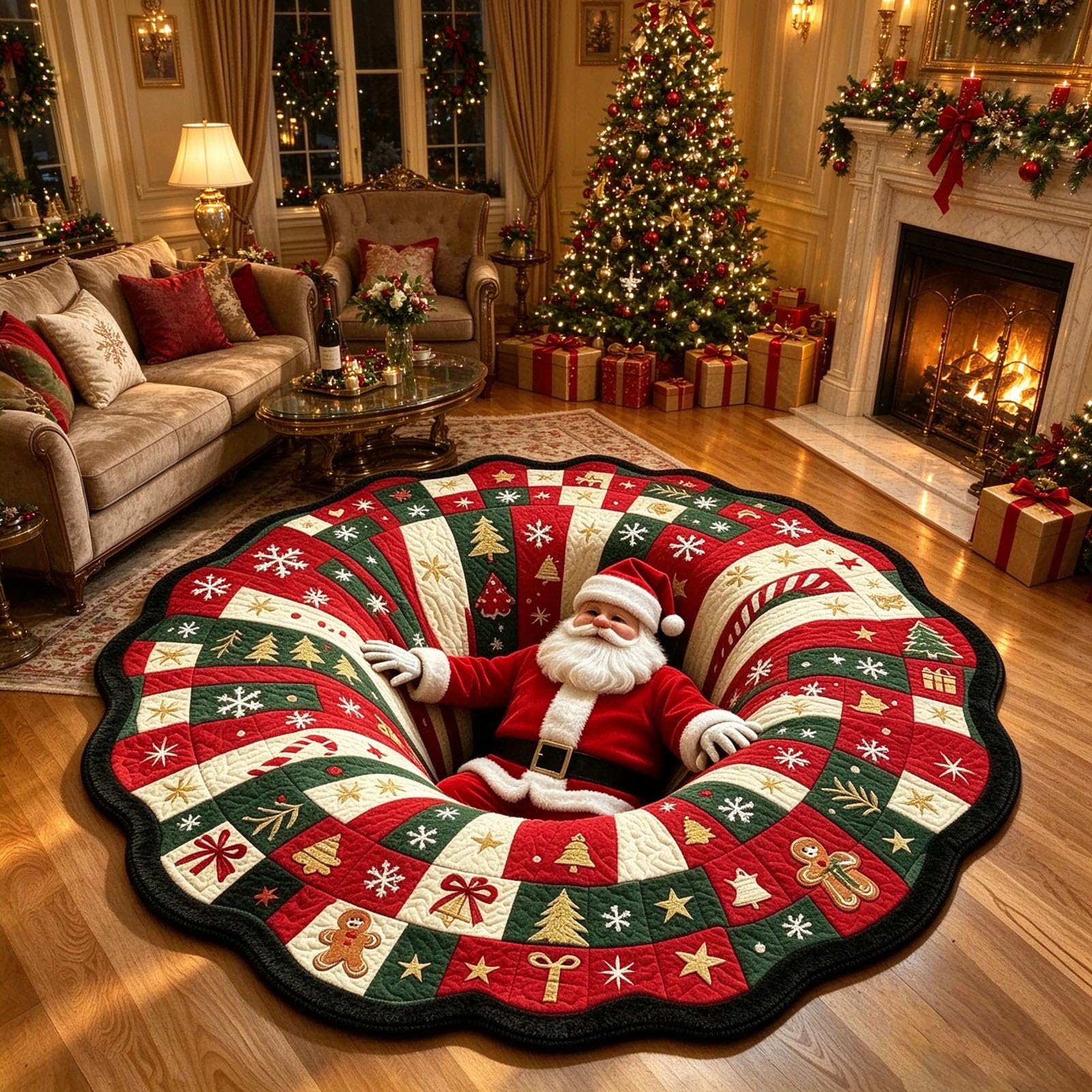 Tapis de Noël 3D à illusion d'optique, Tapis de Sol rond de fête,B,100cm