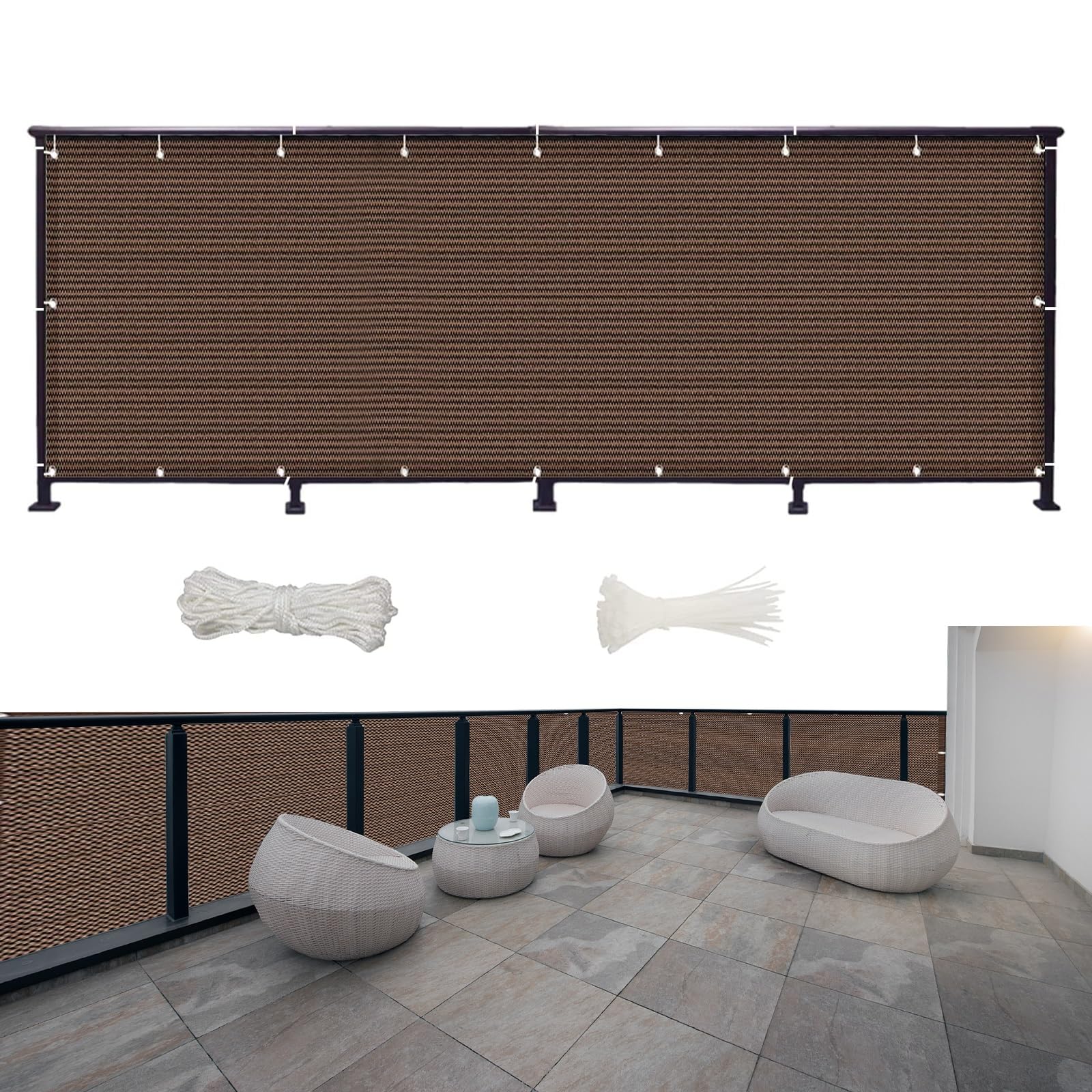 GJZQDKX Multi Color Balcony Canopy 550x110 cm Opaque Outdoor Cladding for Patio & Backyard Includes Cable Ties & Cord Brown Cover