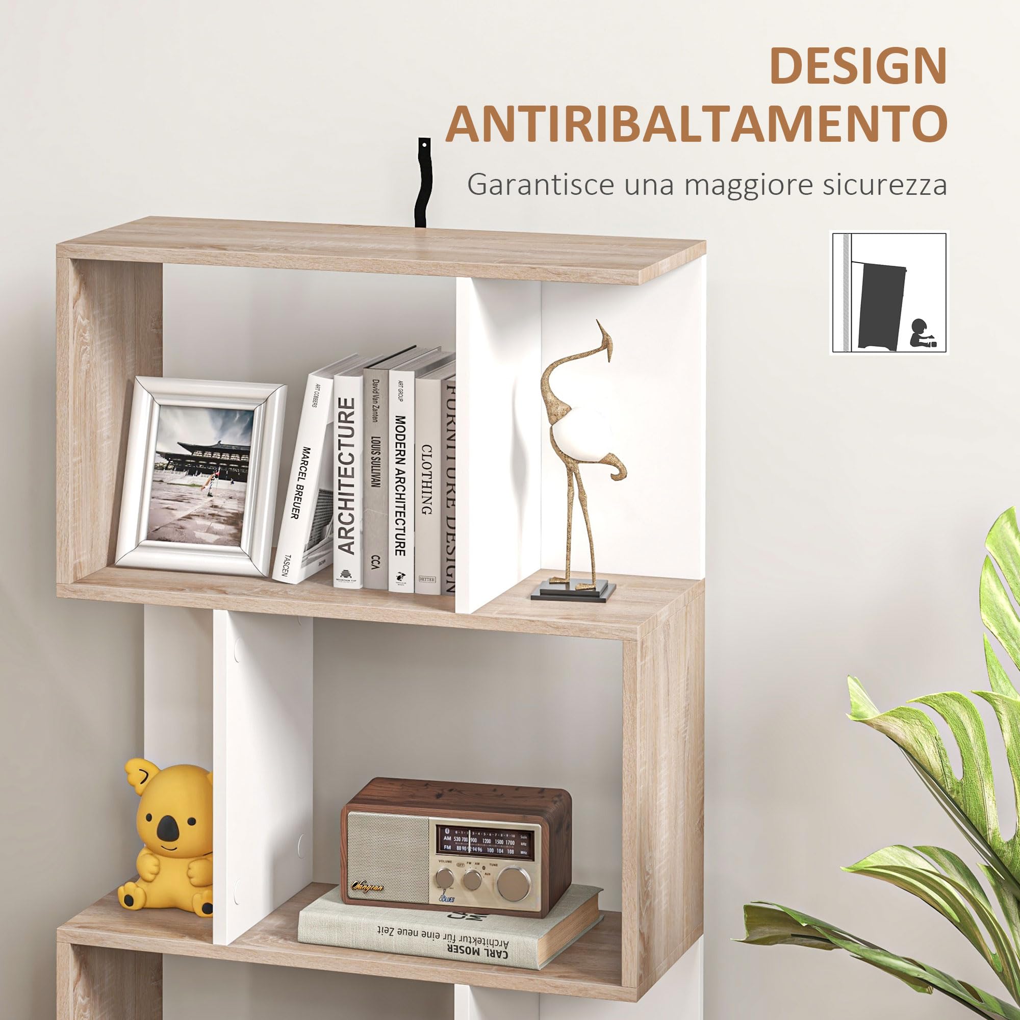 HOMCOM Libreria di Design Scaffale Moderna 3 Ripiani 60 × 24 × 111.4cm | Scaffale Ufficio, Legno