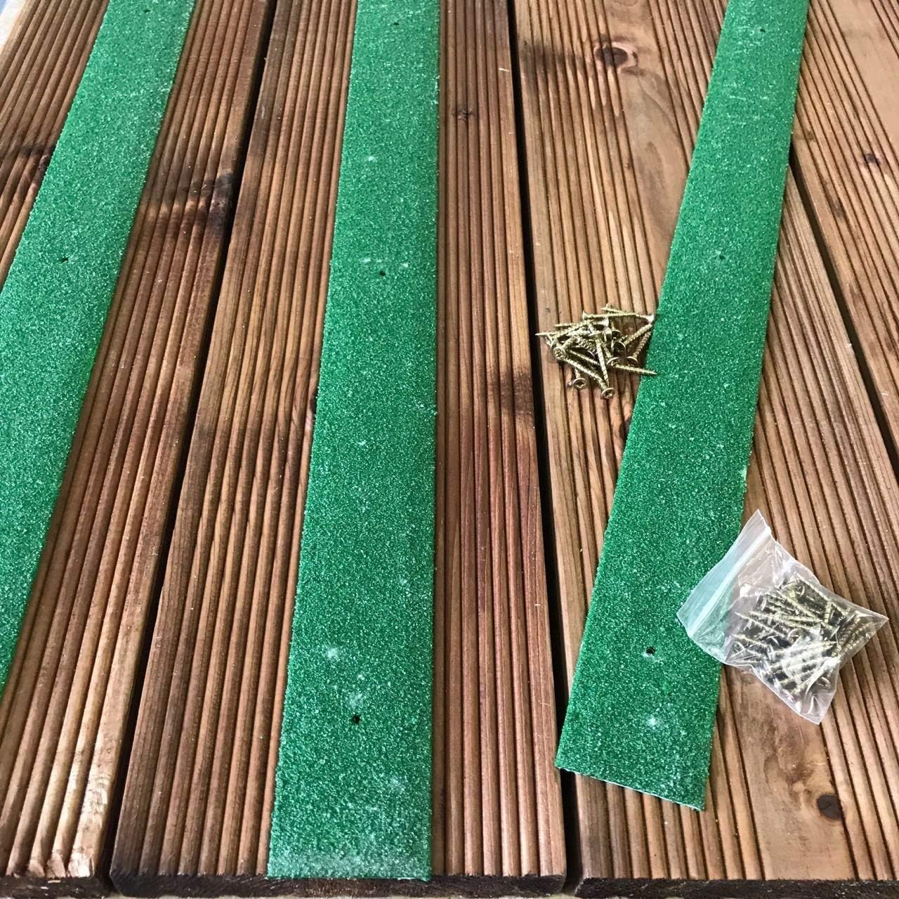 GreenTec Anti-Slip Decking Strips 1000mm – Pack of 5 | Heavy-Duty GRP Stair & Deck Safety Treads with Fixing Screws | Long-Life Outdoor Grip Strips (Green)