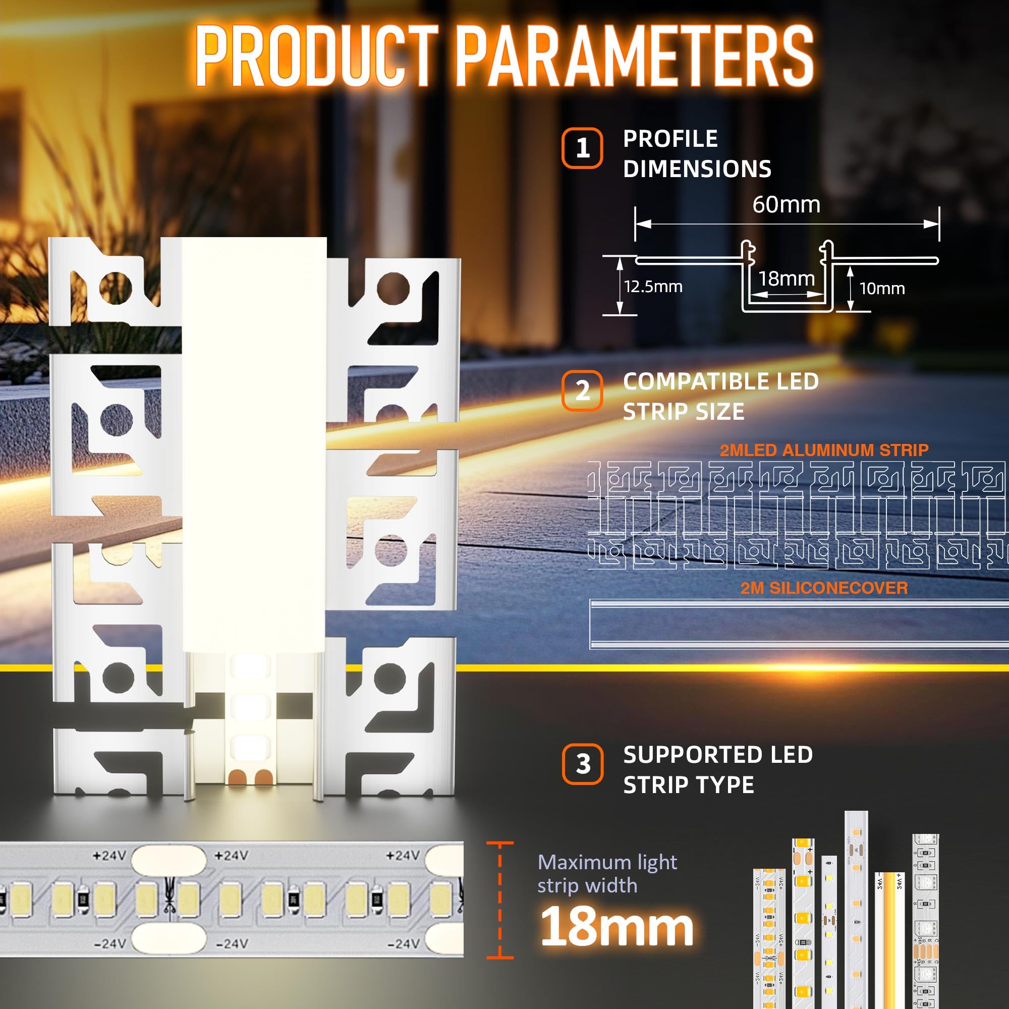 Profil LED do suchej zabudowy, profil aluminiowy, elastyczny, 2 m × 6, do pasków do 18 mm, podtynkowy dyfuzor LED, profil szynowy z silikonową osłoną do montażu na sucho