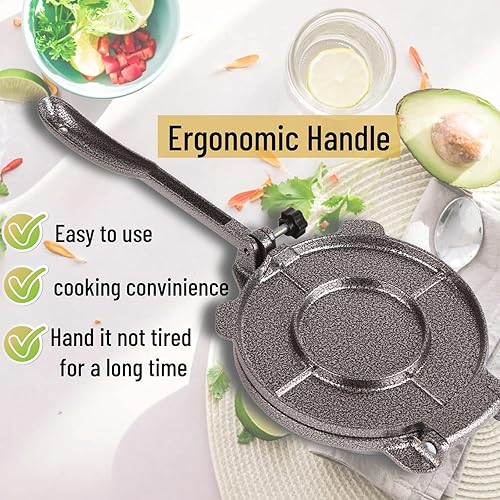 Miniatura 5 de Prensa de tortilla de hierro fundido, fabricante de tortillas de servicio pesado, calentador de tortilla de prensa de tortilla de maíz, fabricante