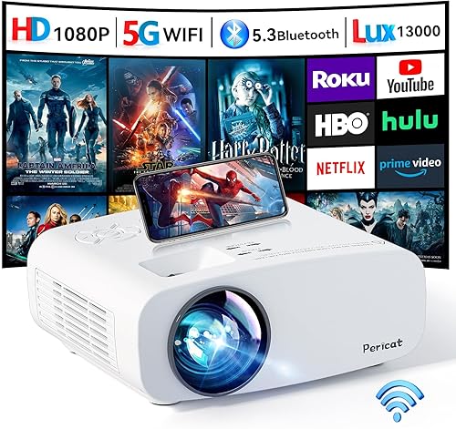 Miniatura 1 de Proyector con WiFi y Bluetooth, pericat 4K compatible con proyector nativo 1080P, proyector portátil de cine al aire libre para cine en casa, mini