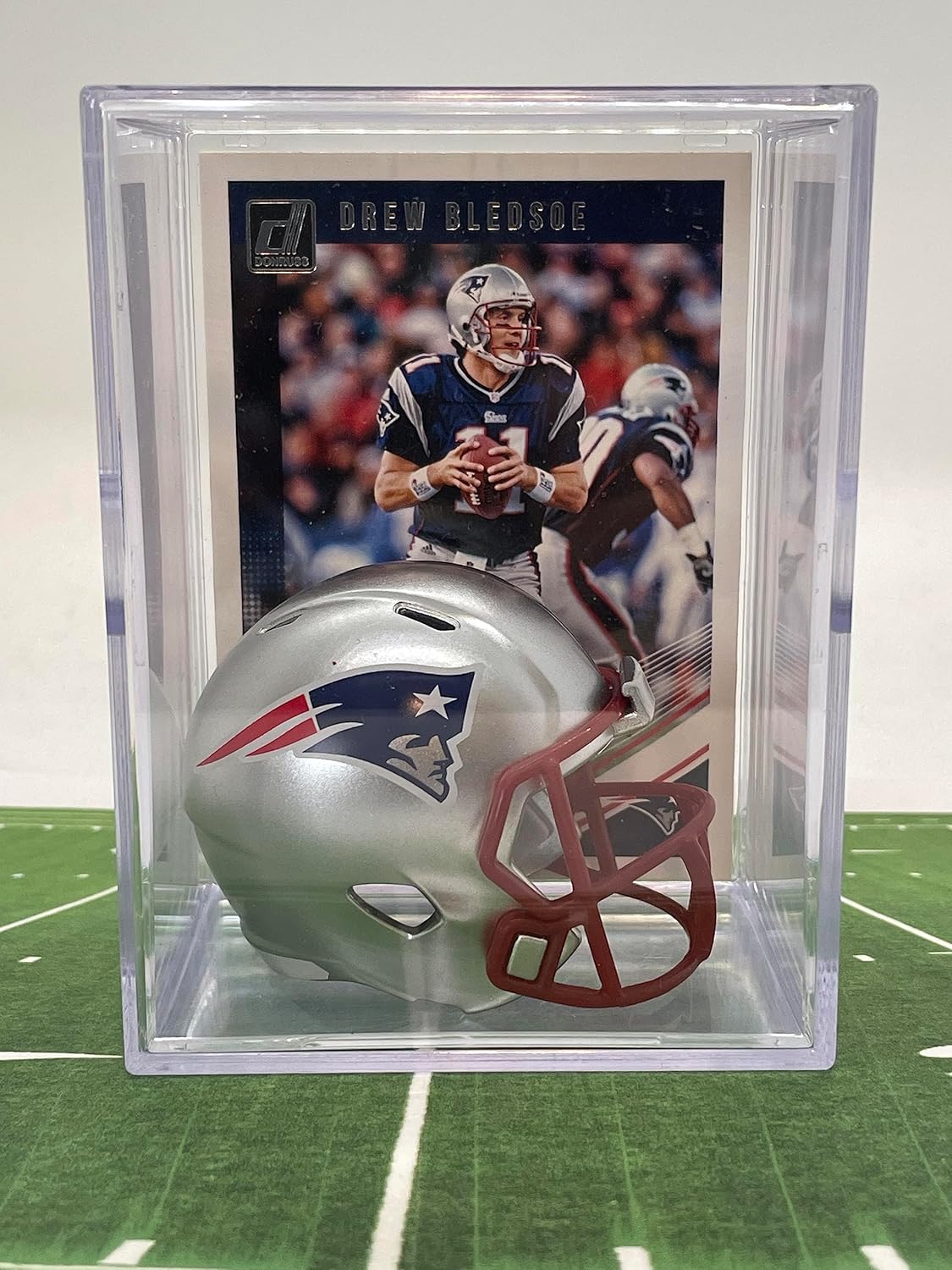 New England Patriots NFL Helmet Shadowbox w/Drew Bledsoe card