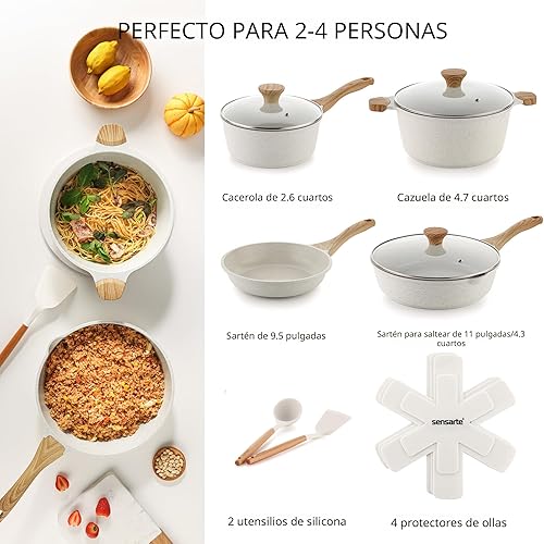 Miniatura 2 de SENSARTE Juego de utensilios de cocina de cerámica antiadherente de 13 piezas, juego de ollas y sartenes saludables, juego de cocina no tóxico con