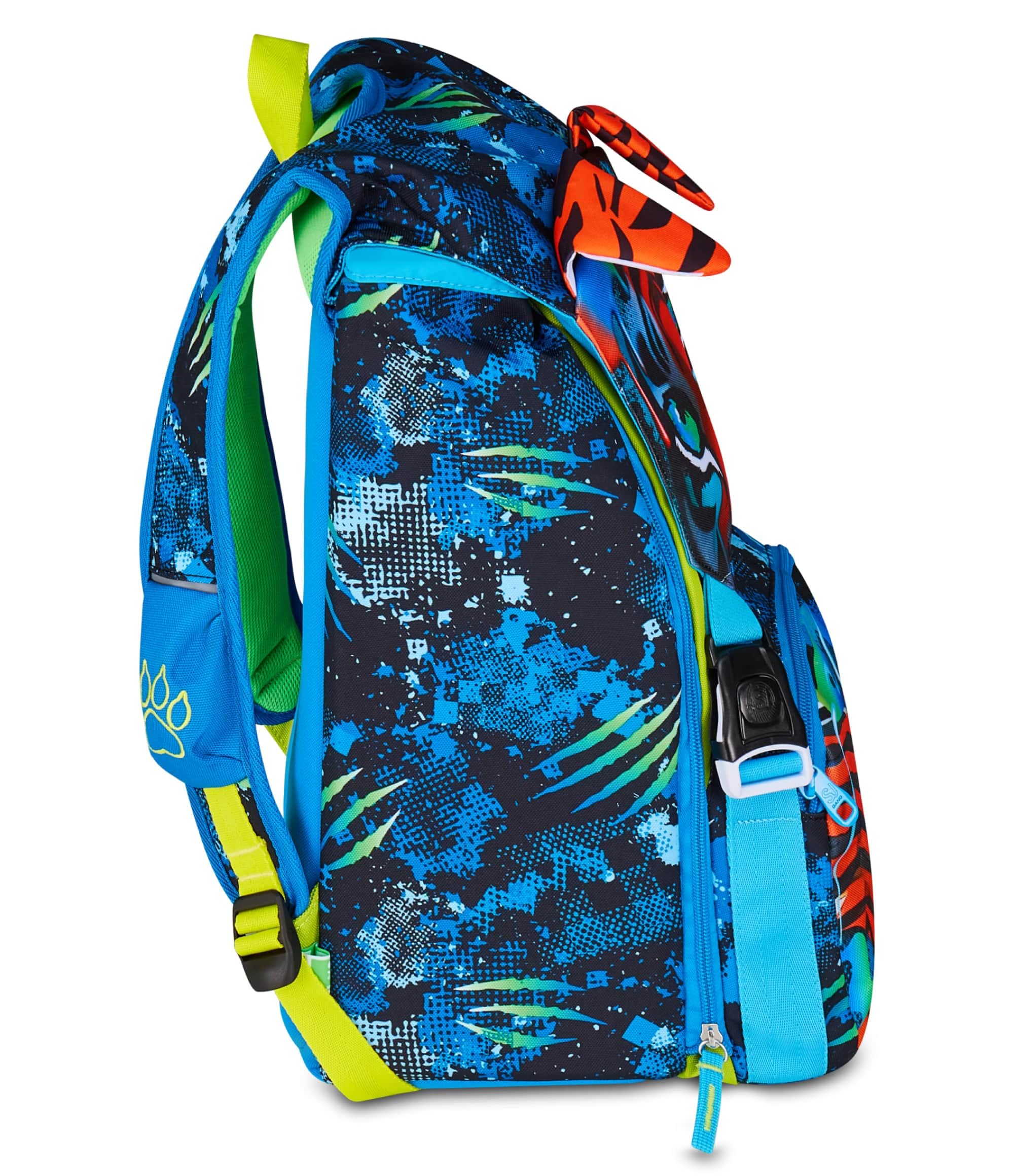 SJ GANG STYLE JAM GANG Zaino Scuola Estensibile Big, Blu, Zaino con Divisorio Interno, Tasca Superiore con Orecchie in Peluche, Tasca per Borraccia, 24 L, Zaino Scuola Elementare, Bambino