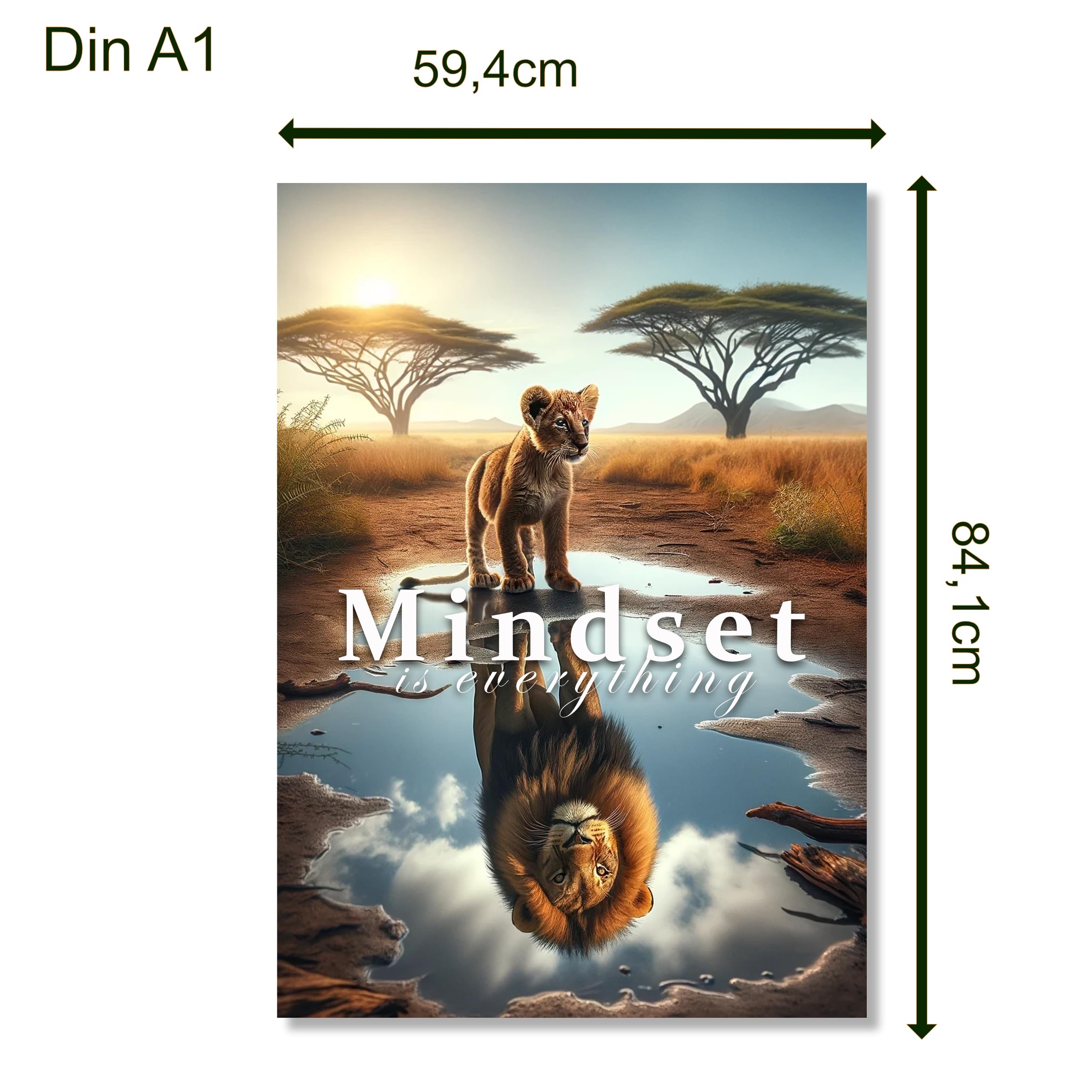 CLEAN SPORTS® Set di 3 poster motivazionali – Set di immagini motivazionali per il business e le immagini del corpo in formato DIN A2 – Bulle Adler Leone Trading Mindset – senza