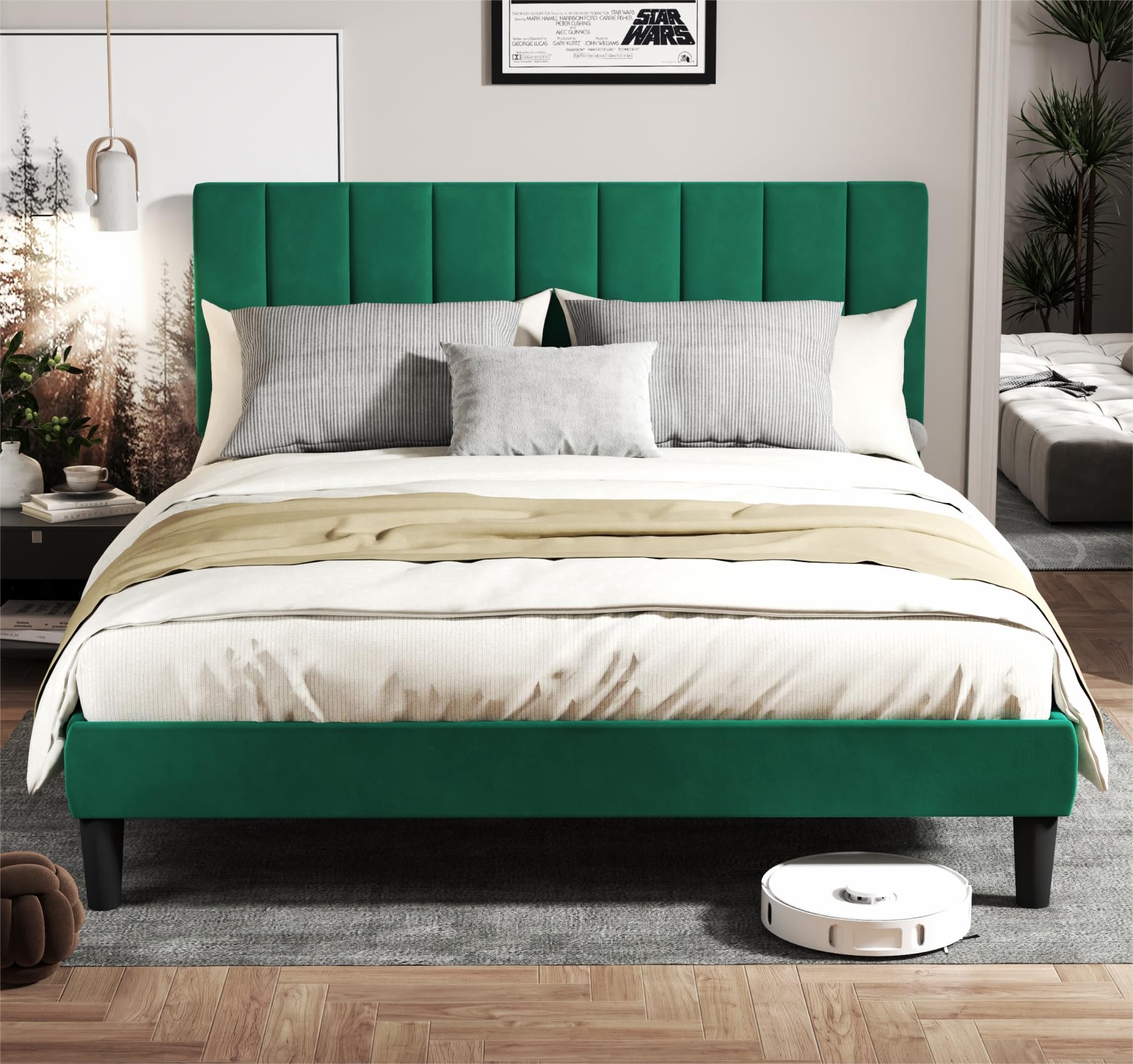 Giantex Queen Bed Frame With Headboard, Modern Platform Bed With Linen