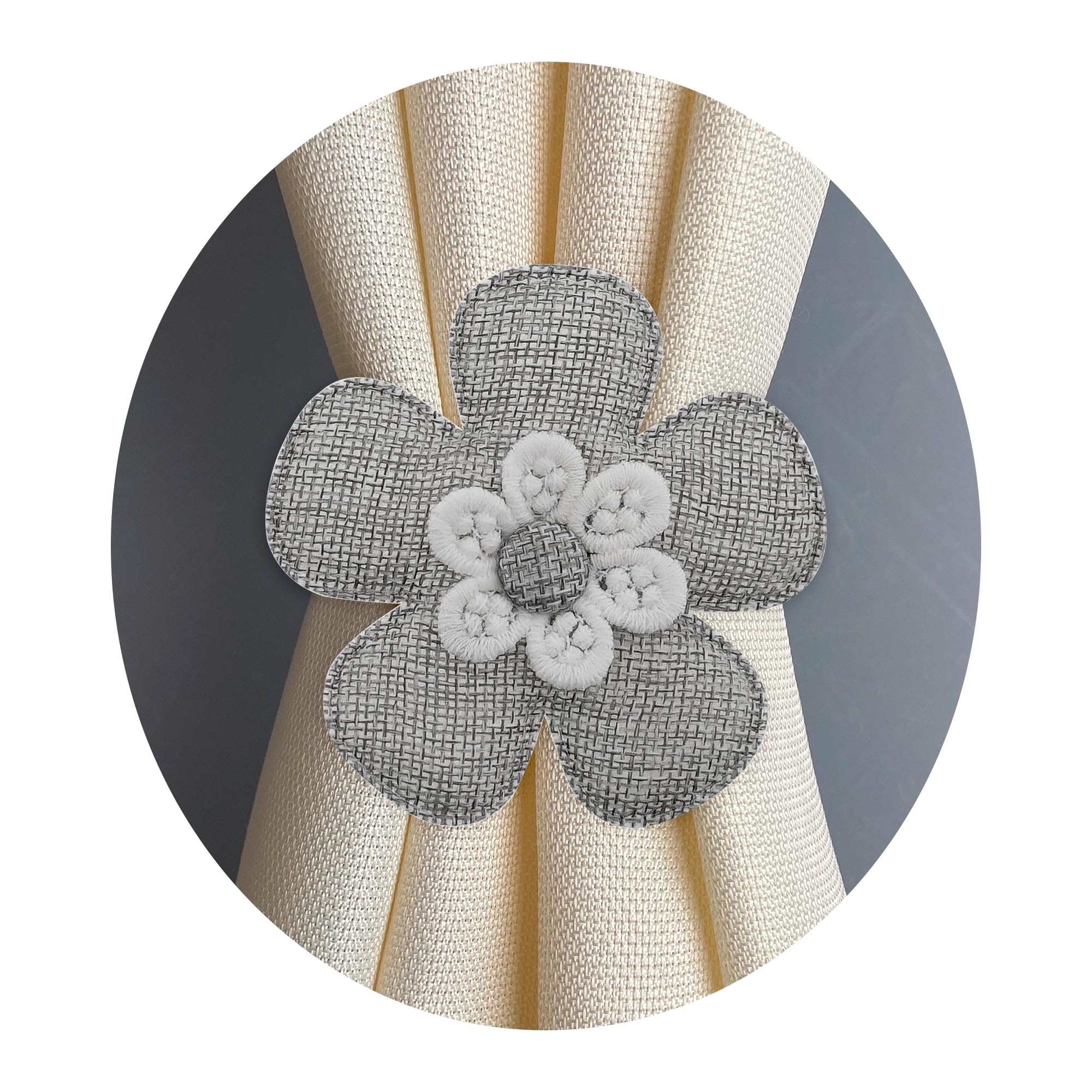 GIRASOLE HOME Fermatenda in Stoffa a Forma di Fiore con Magneti 2 Pezzi, Grigio