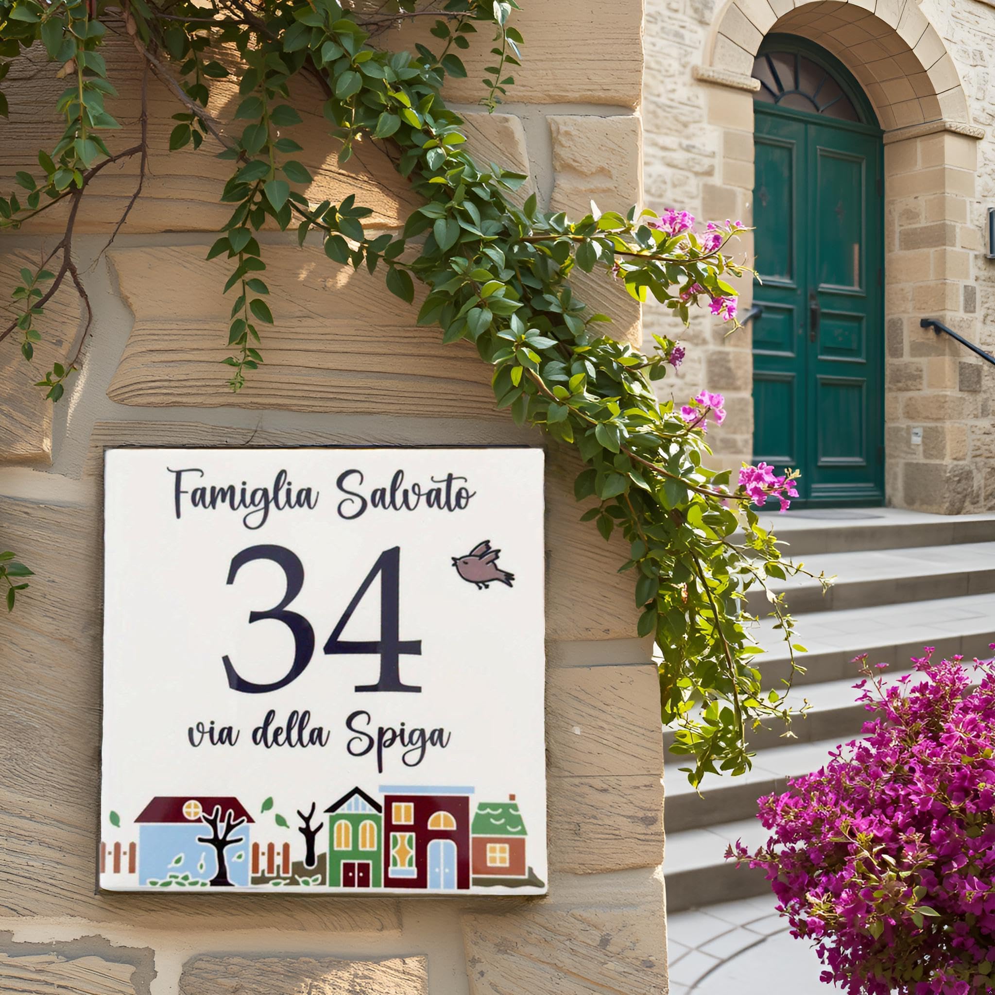 Numero civico personalizzabile con stampa su mattonella in ceramica - Orizzonte CM Print
