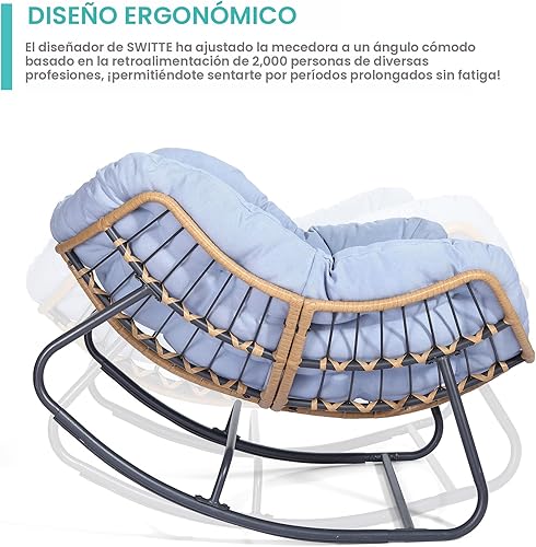 Miniatura 6 de SWITTE Mecedora para exteriores, mecedora de huevos de patio, silla Papasan para interiores, silla de mimbre de ratán, cómoda y moderna silla real