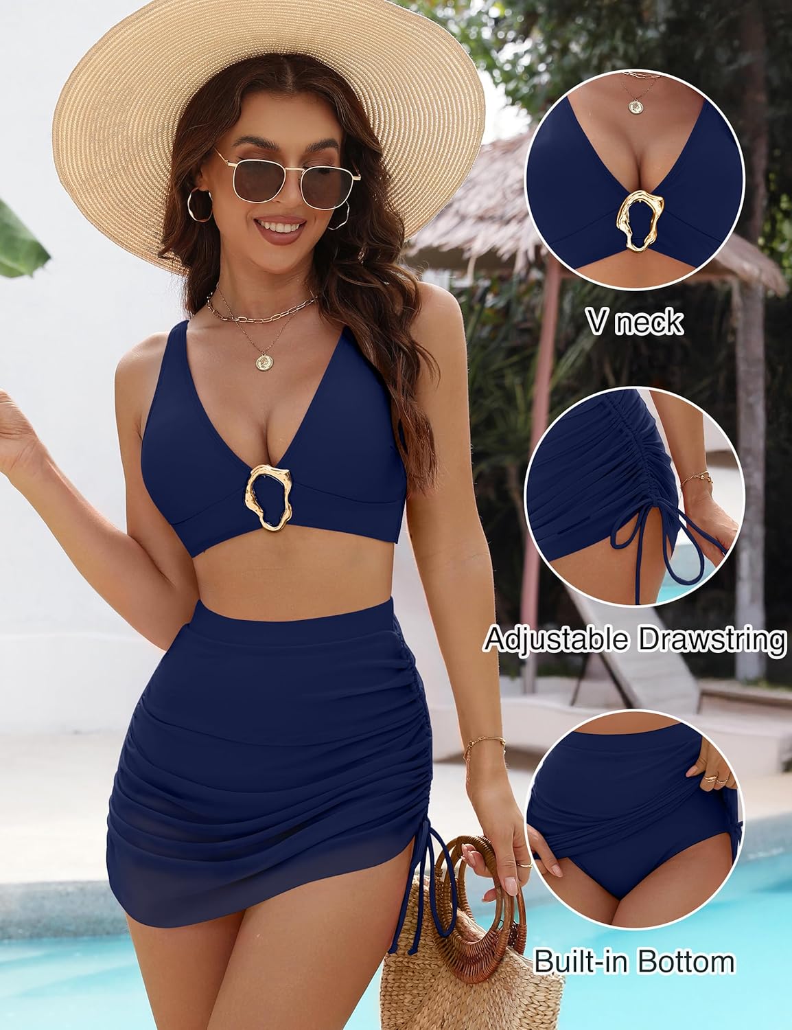 BMJL Women's High Waisted Bikini Sets Retro Swim Skirt Tummy Control Swimsuits Mesh Sarong Wraps Bathing Suits 2025 - Image 4