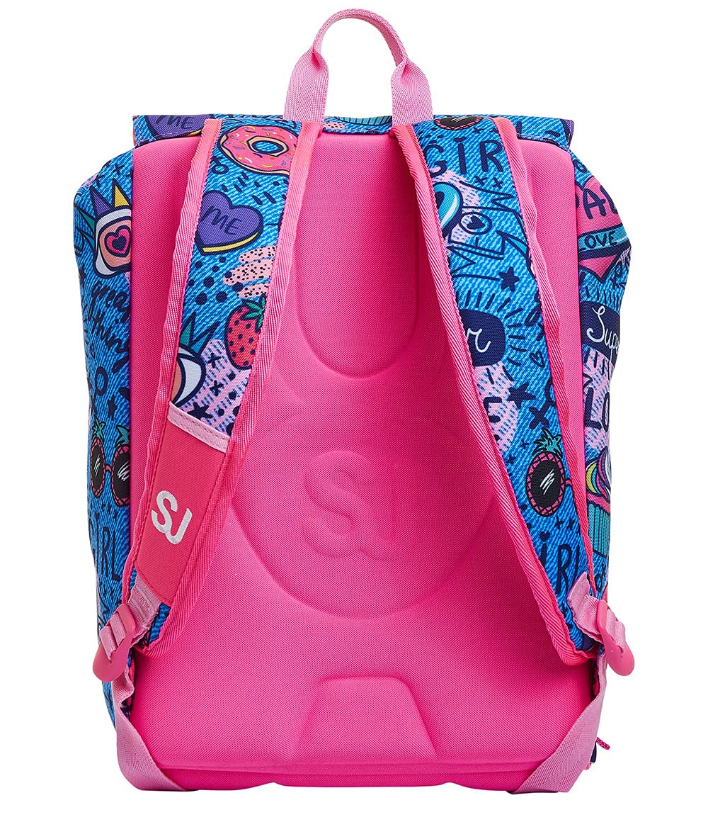 SJ GANG Backpack, Expandable Knapsack, for 1st Grade Kids - Girls&Boys, Large Capacity, For School, Sport & Free Time, with Flip-System Italian Design, pink/pattern