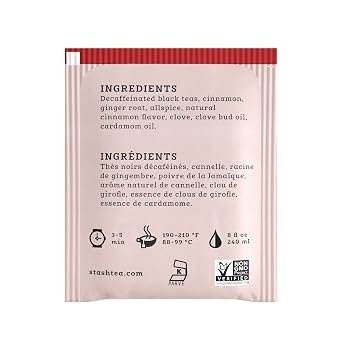 Stash Tea Decaf Chai Spice Black Tea - Decaf, Non-GMO Project Verified Premium Tea with No Artificial Ingredients, 18 Count (Pack of 6) - 108 Bags Total