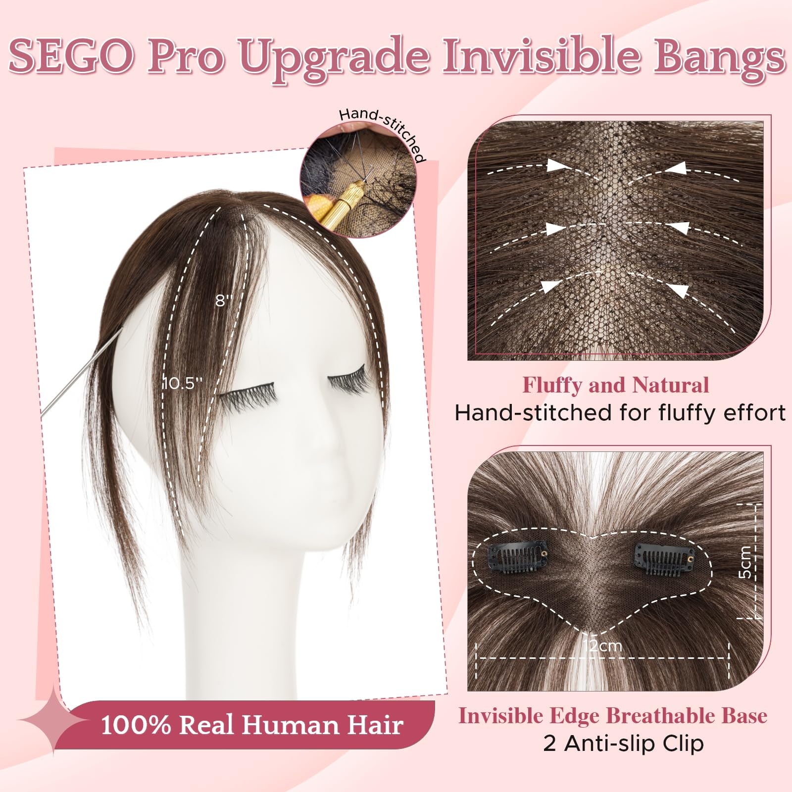 Pony Haarteil Echthaar mit 2 Clips in Extensions 100% Remy Haar Topper Handgebundene Basis Haarverlängerungen Fringe Natürlich für Damen Dunkel Braun#02